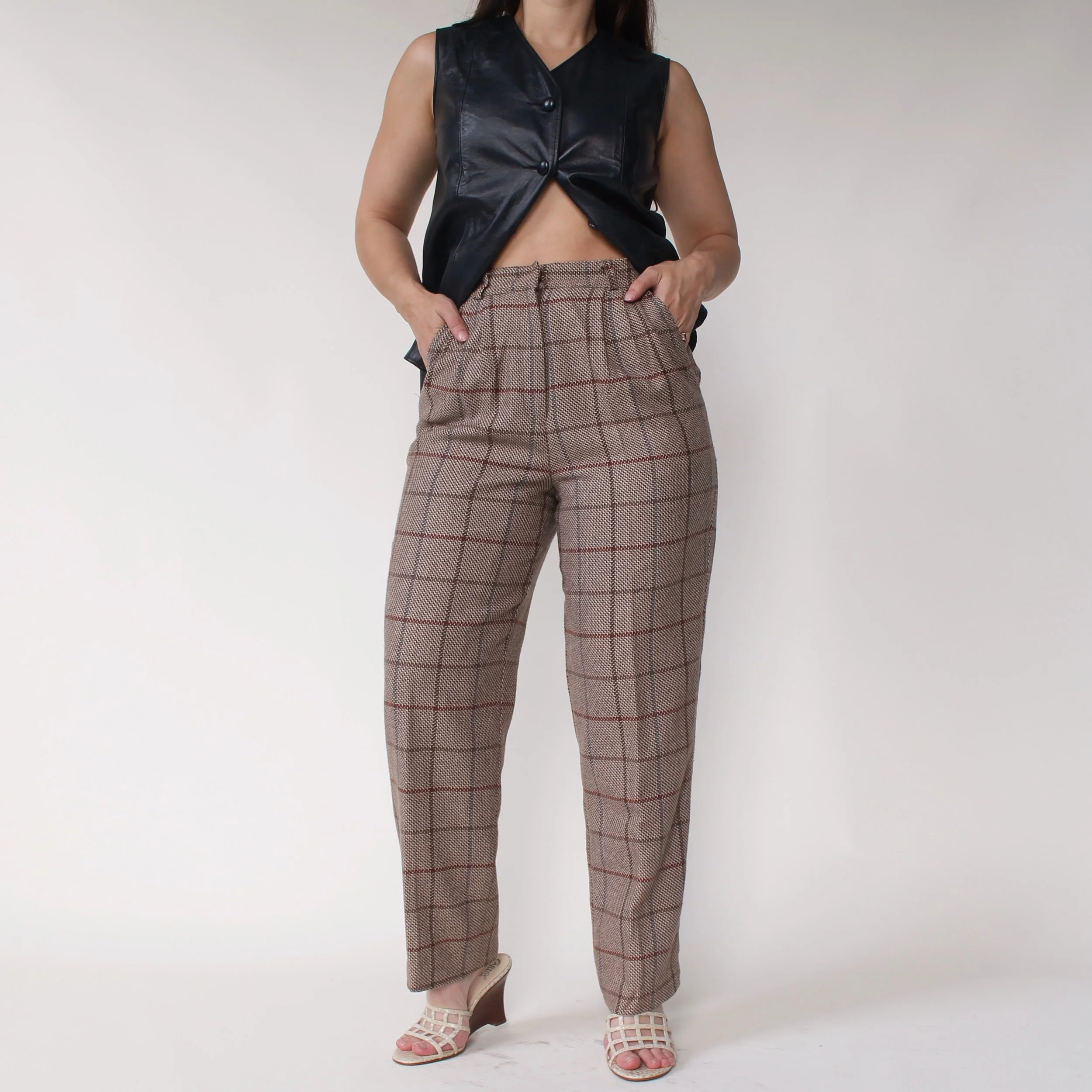 Vintage Windowpane Wool Trousers - W26