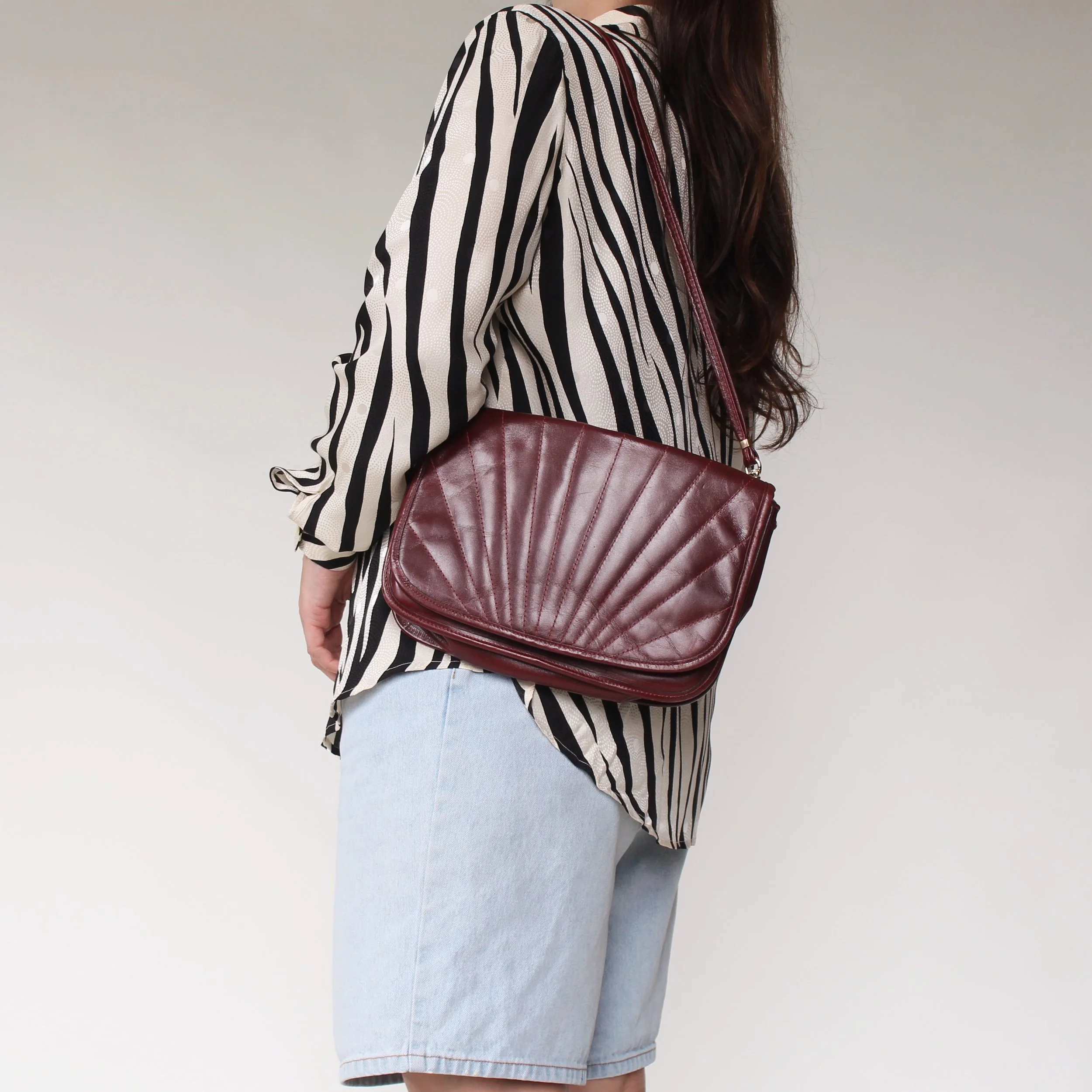 Vintage Burgundy Leather Shoulder Bag
