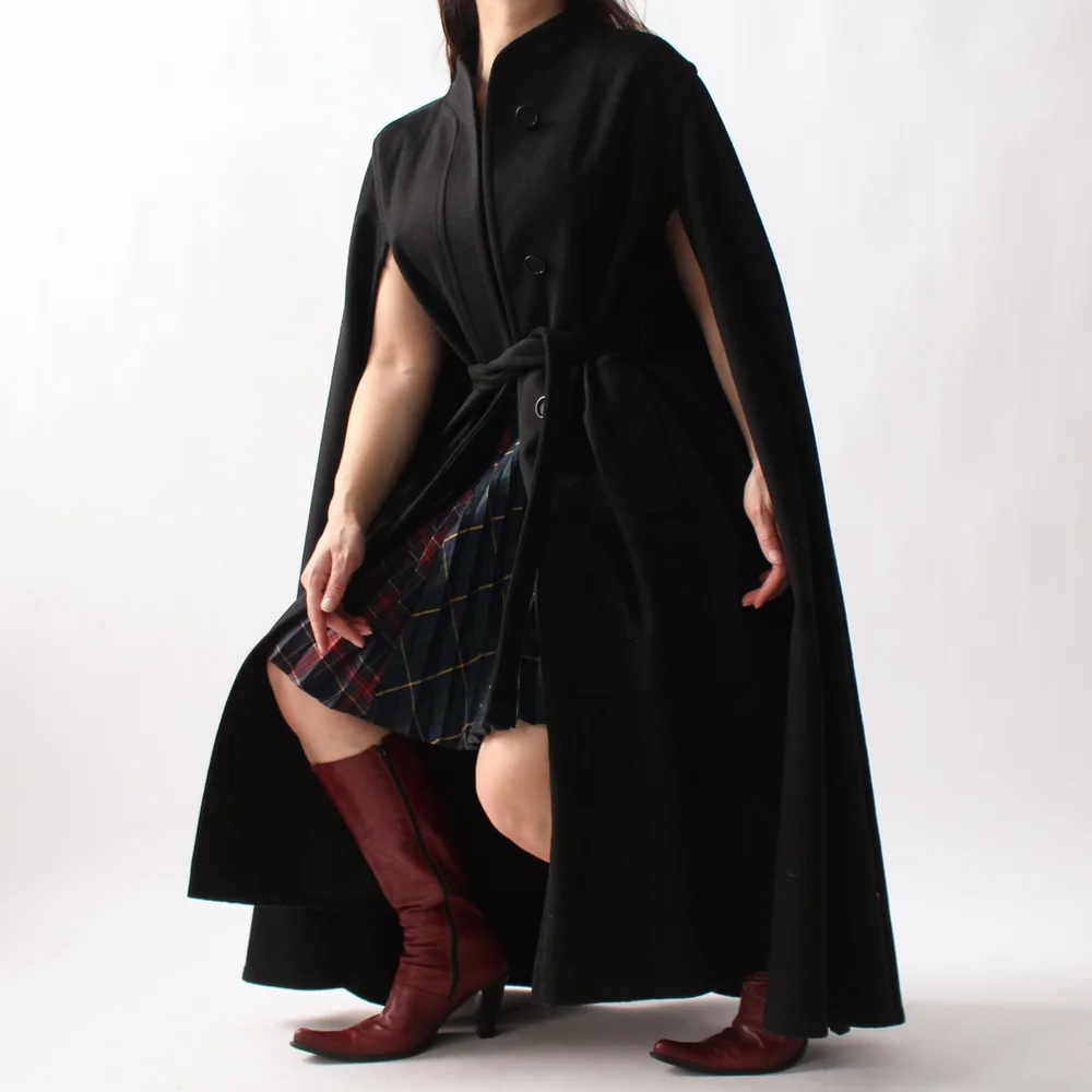 70s Gemini Belted Wool Cape Coat — Wornable
