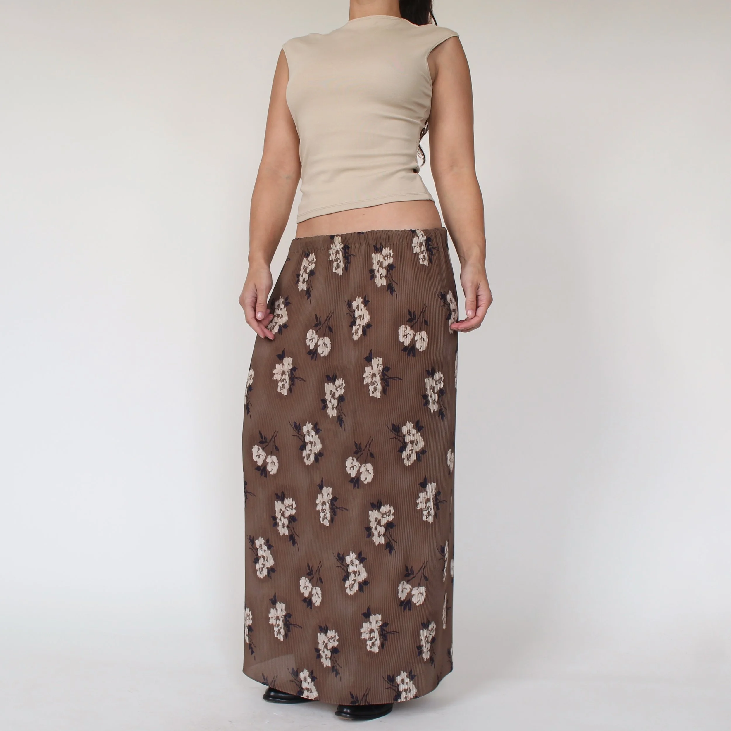 Vintage Floral Pleated Maxi Skirt - W31+
