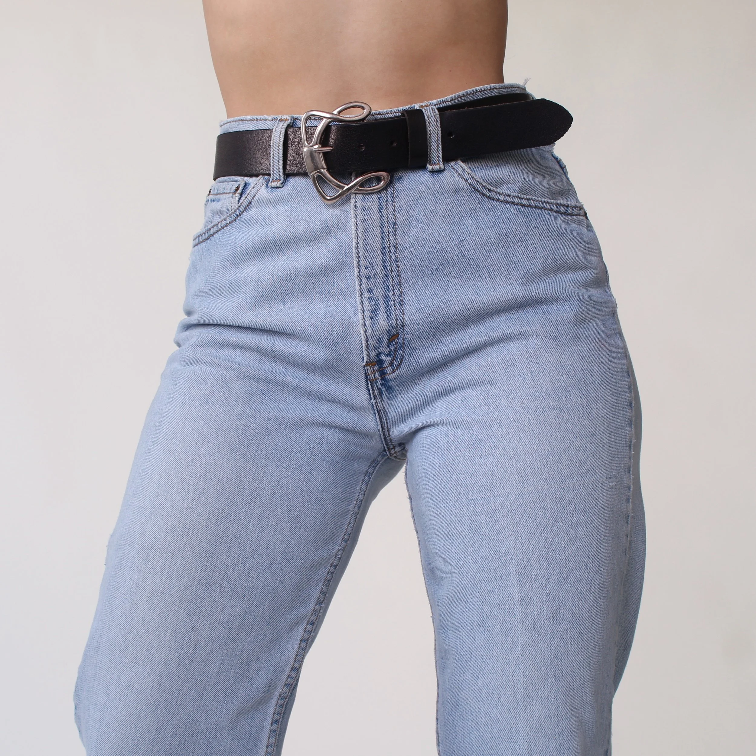 Vintage Italian Leather Silver Buckle Belt