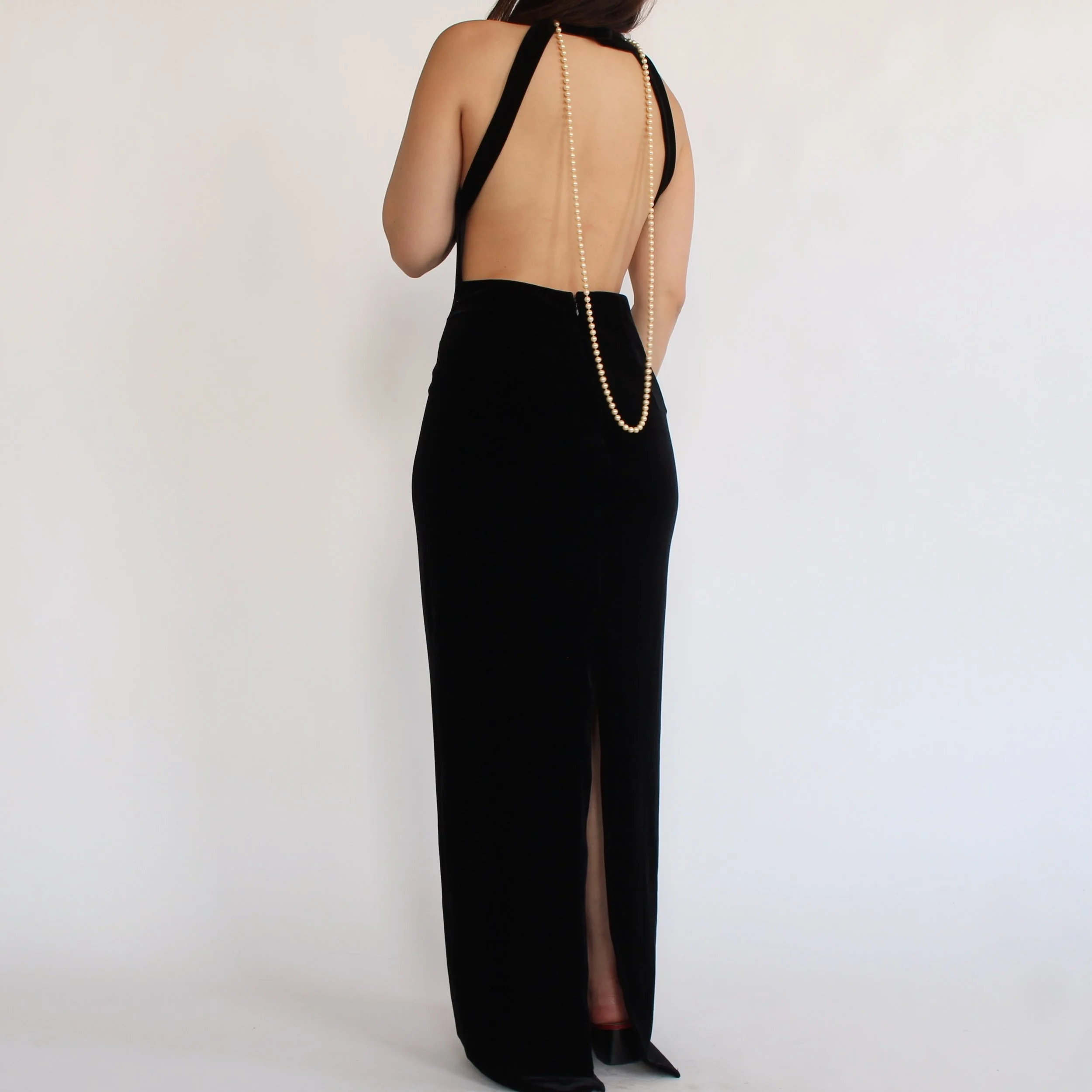 Vintage Fitted Open Back Velvet Gown