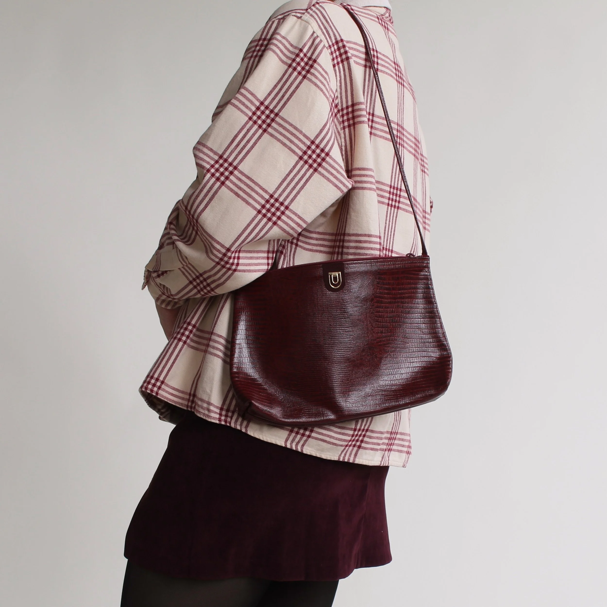 Vintage Burgundy Embossed Shoulder Bag