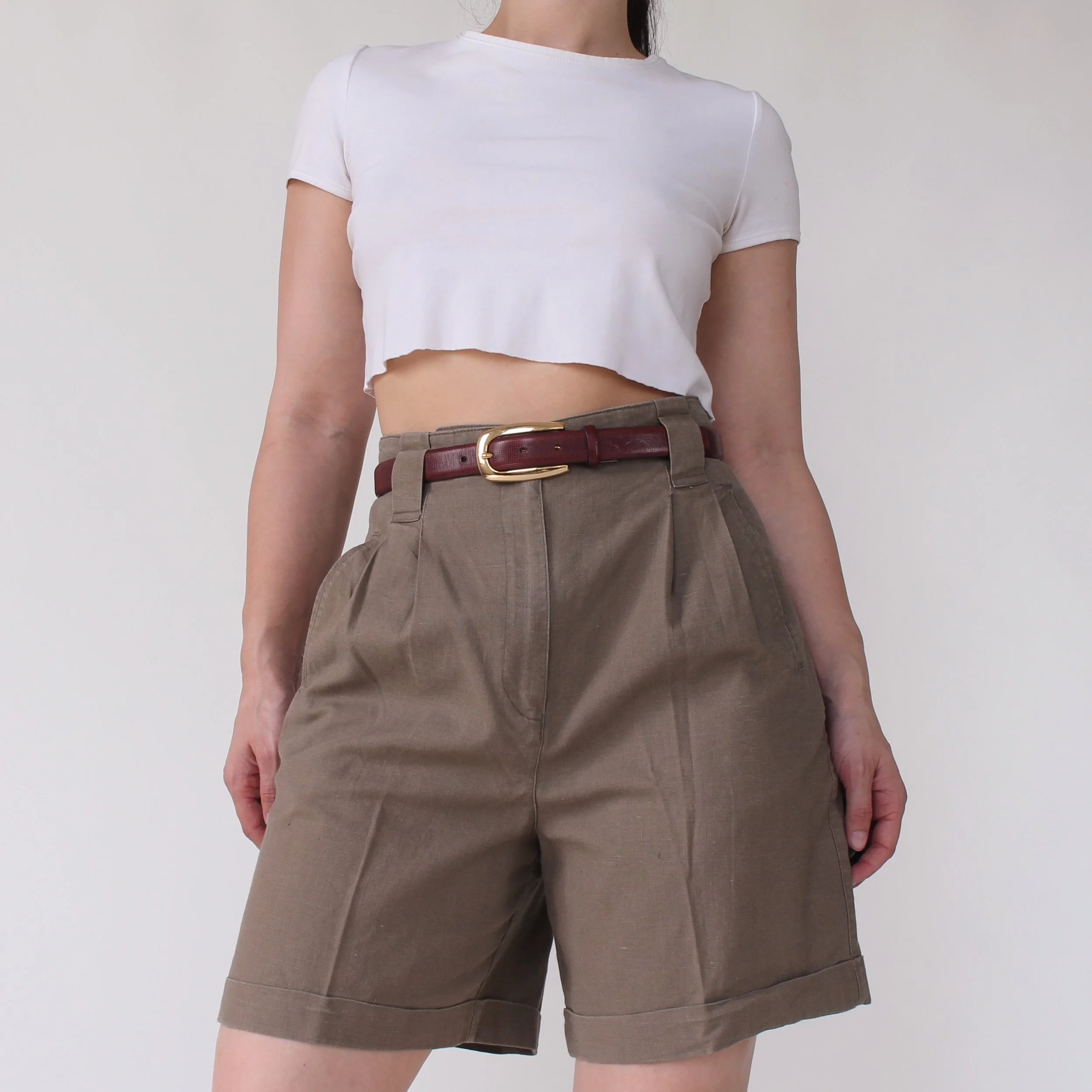 Vintage Olive Brown Linen/Cotton Shorts - W27