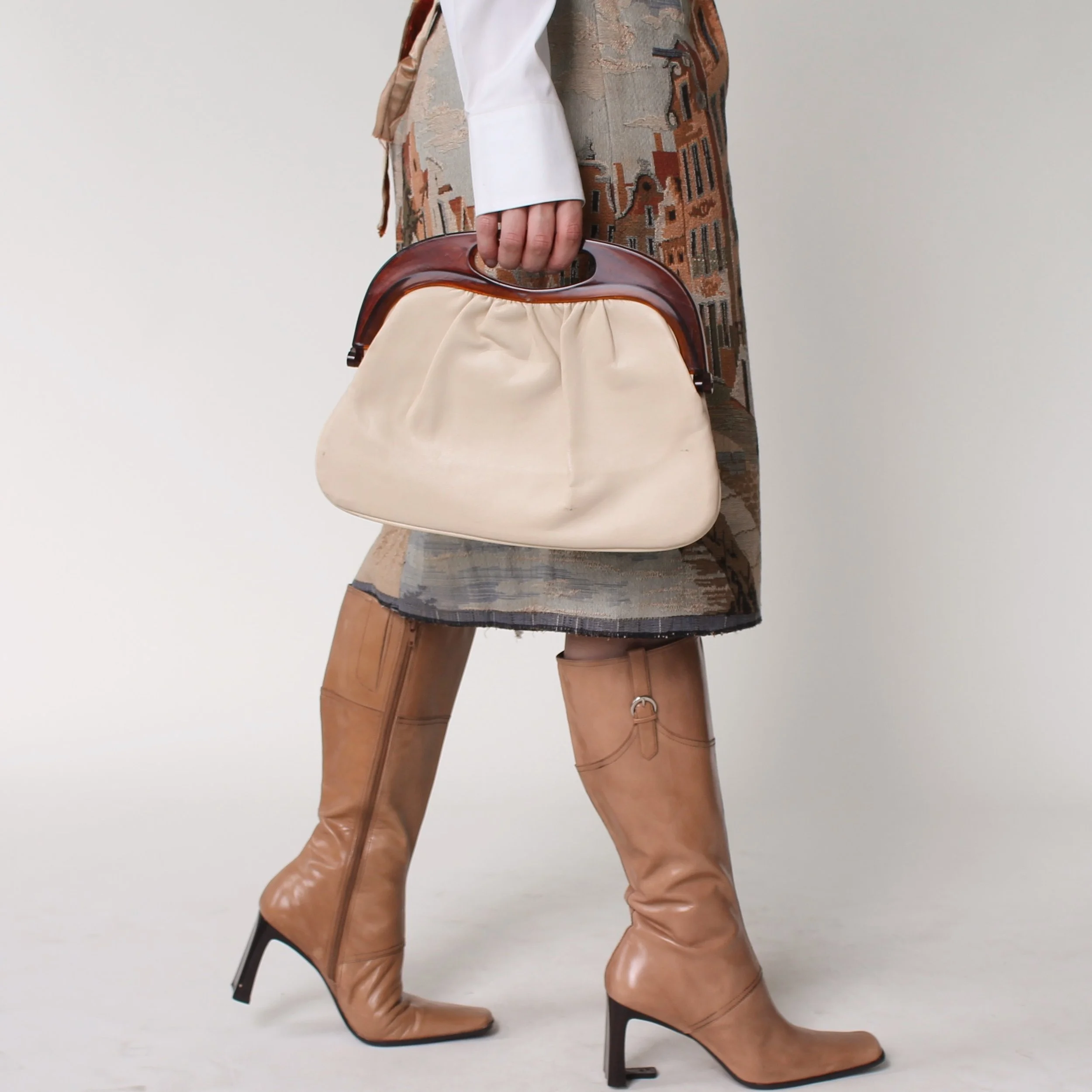 Vintage Cream Leather Clutch