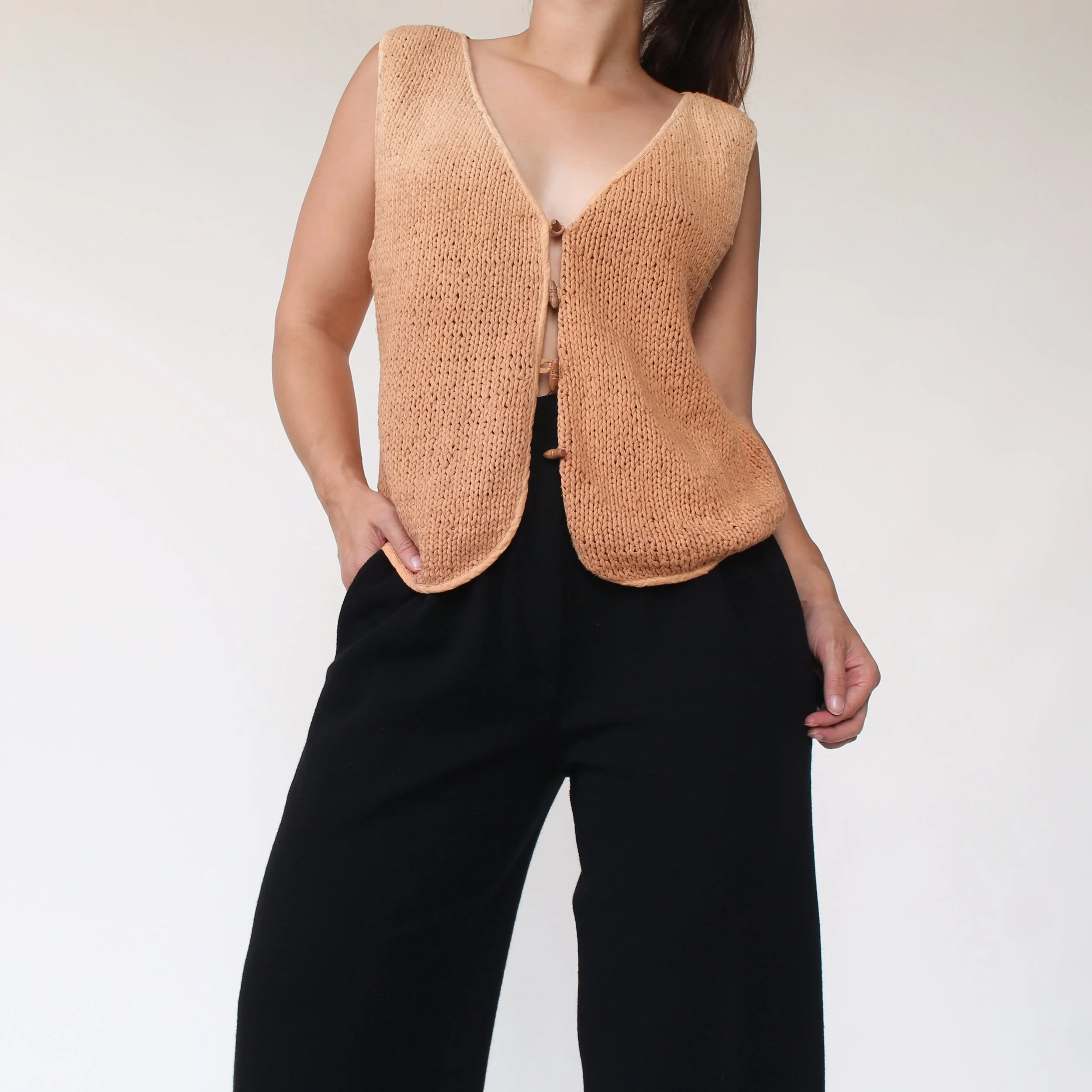 Vintage Knit Cotton Toggle Closure Vest