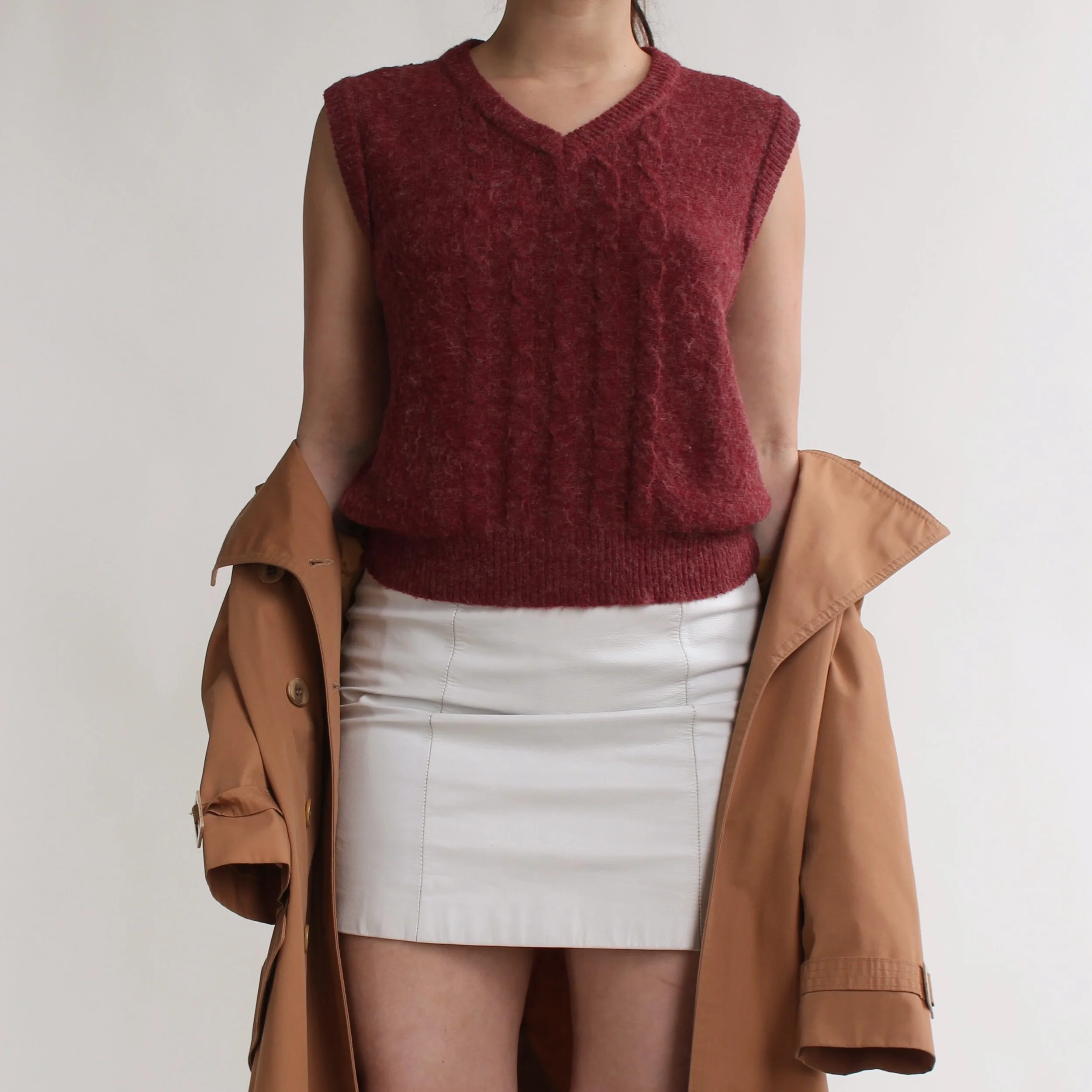 Vintage Muted Red Fuzzy Knit Vest