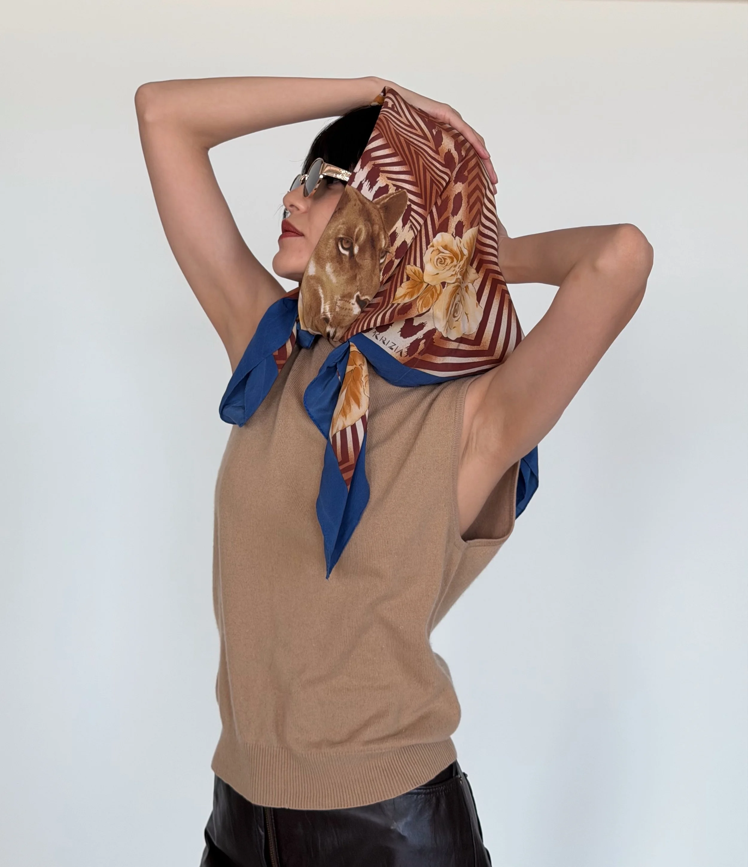 Vintage Krizia Cougar Head Silk Scarf