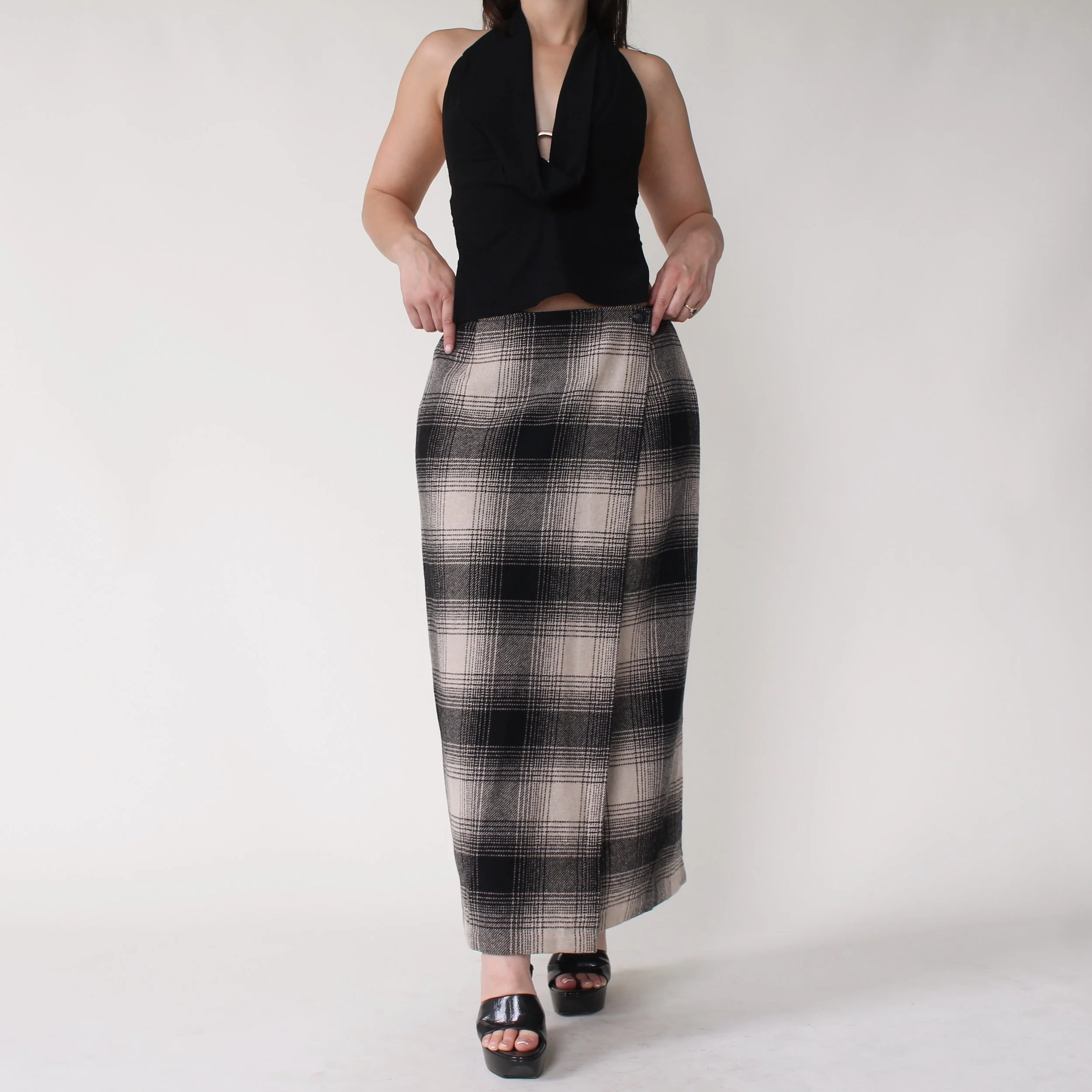 90s Black & White Wool Wrap Skirt - W30