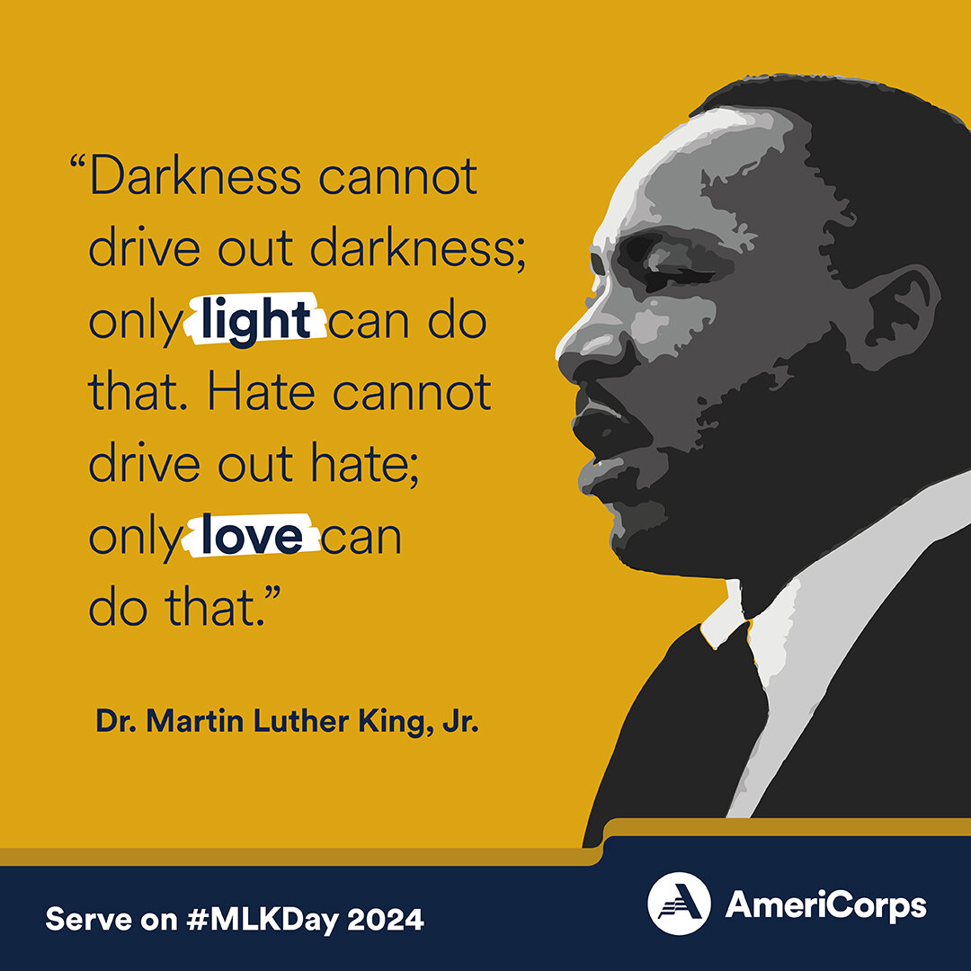 🌟 On #MLKDay, let's honor Dr. King's legacy by working towards a more just and equitable society where everyone is valued and respected through service. 💙 Service bridges divides and brings people together. When we help others, we see each other's 