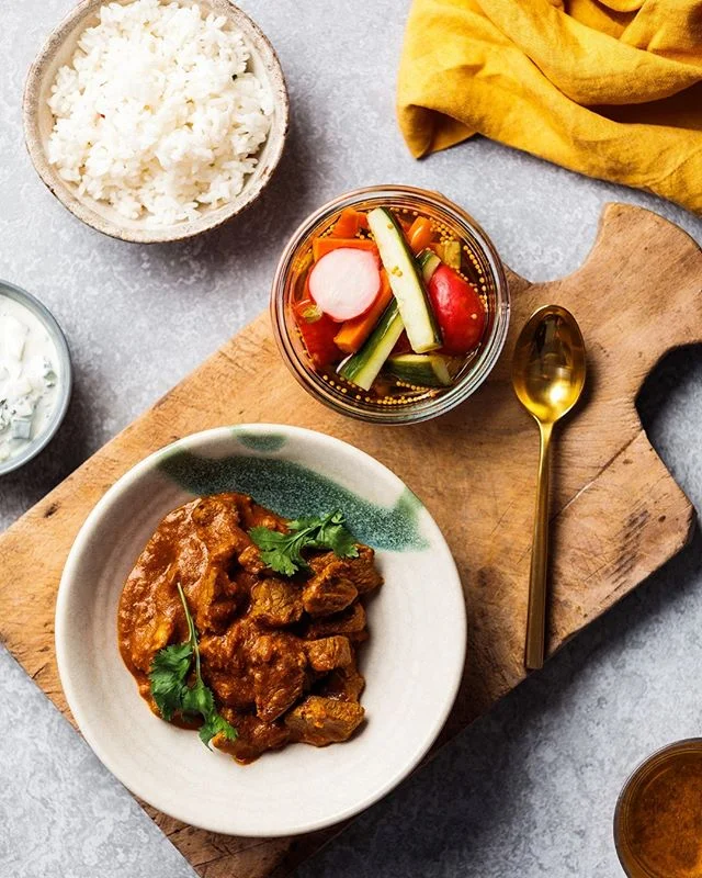 These pickled vegetables are the perfect accompaniment to a rich Rogan Josh dish - recipe for both up on our website (link in bio) @passagefoods #passagefoods #passagetoindia #roganjosh #foodlabshow #sbsfood