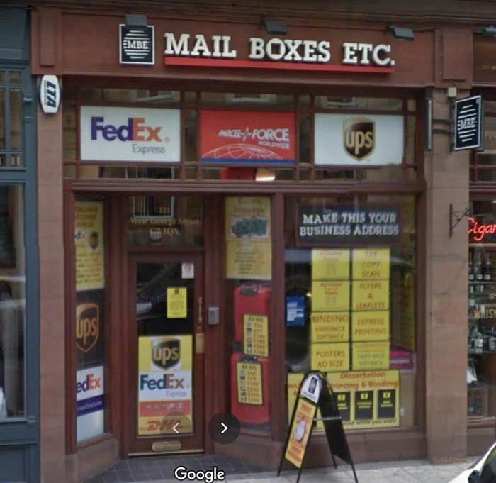  A Mail Boxes Etc shopfront in Glasgow. Image: via Google Maps 