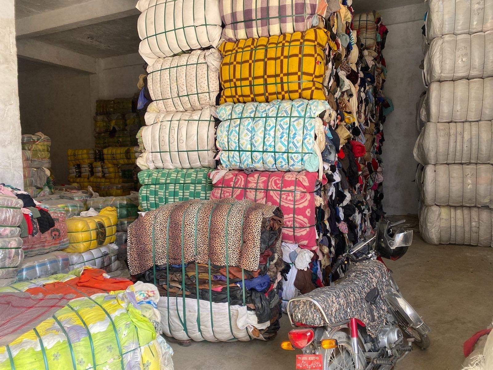  The bales of textile can be up to five metres tall. Photo: Adil Jawad 