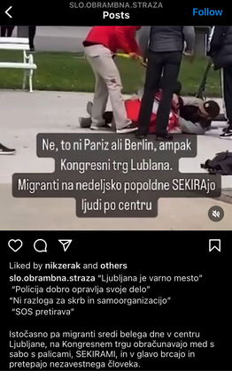  Posnetek zaslona objave ‘Slovenske obrambne straže’ na instagramu. 