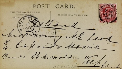 Ansichtkaart, geschreven door Mata Hari vanuit Londen, 1905 (Fries Museum).