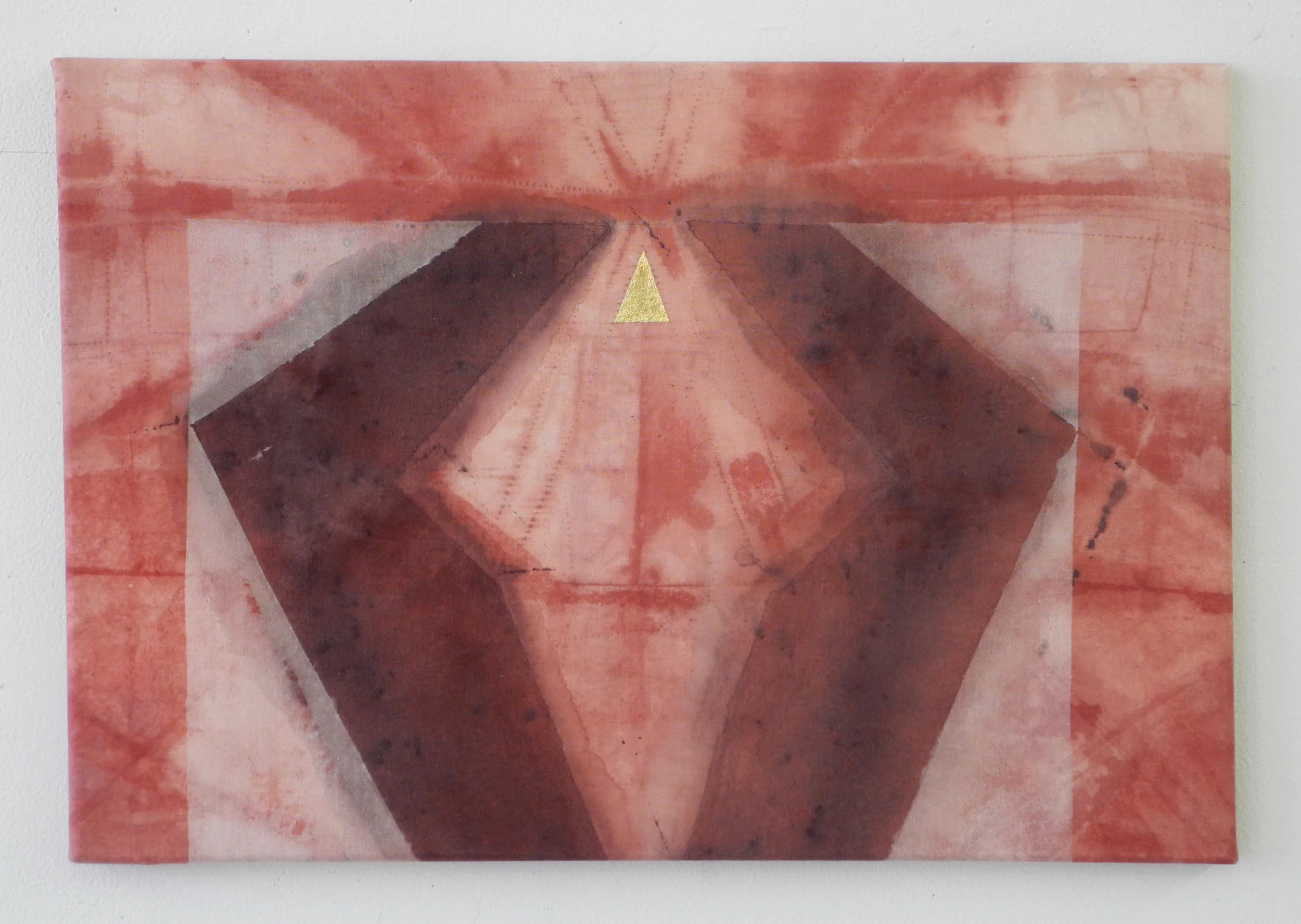 Cliffs of the Heart, 2013, Brazilwood, iron sulfate, bleach and gold leaf on canvas, 13" x 19"