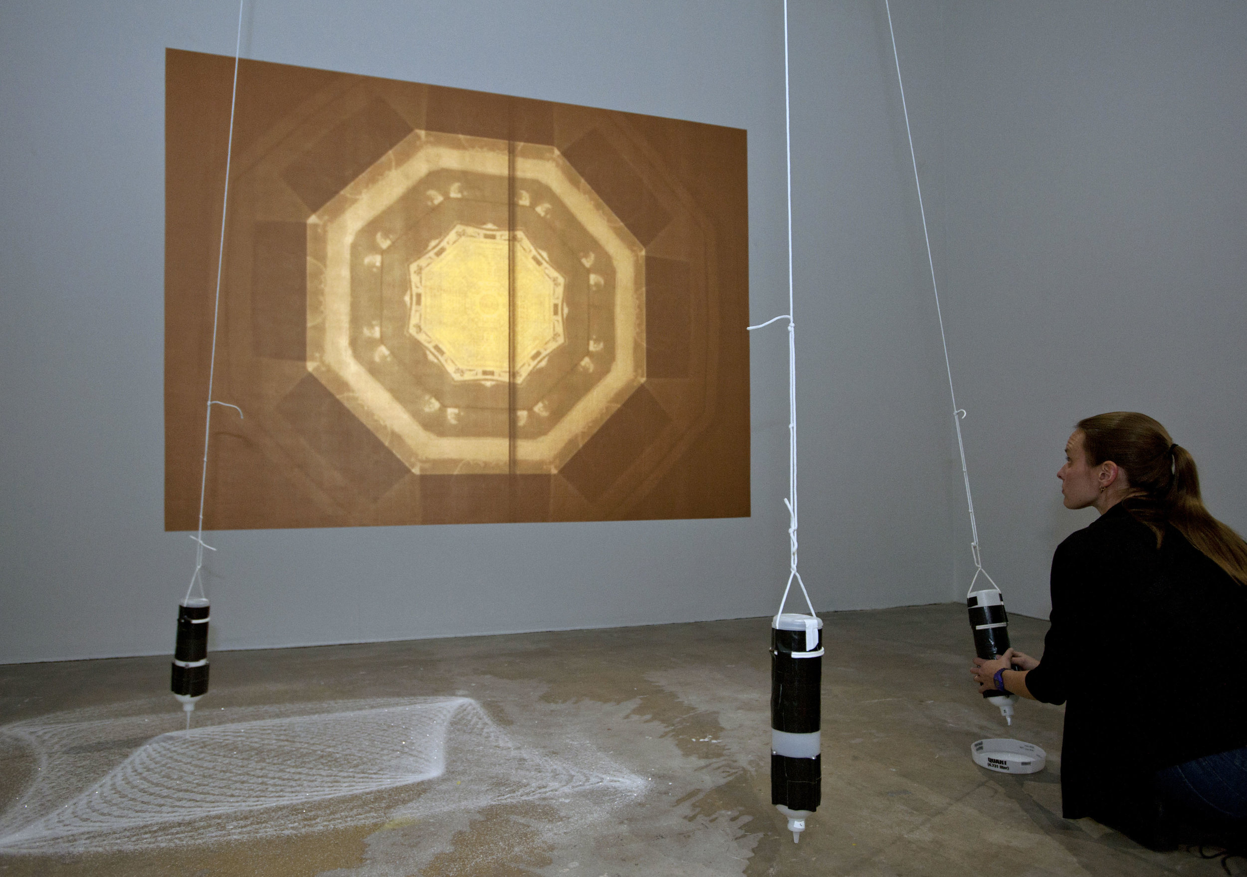 And Upon Each Stood a Siren, 2013, Performance and site-specific installation with pendulums and diamond dust, 17' x 20', The Institute of Contemporary Art, Philadelphia, PA
