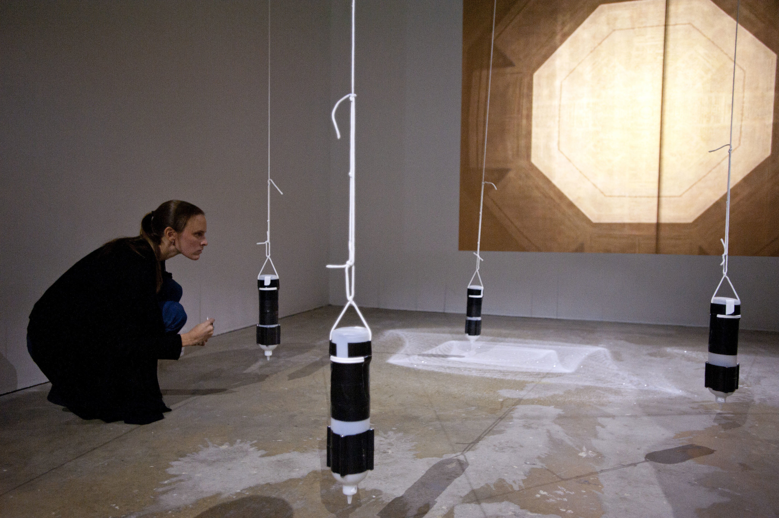 And Upon Each Stood a Siren, 2013, Performance and site-specific installation with pendulums and diamond dust, 17' x 20', The Institute of Contemporary Art, Philadelphia, PA