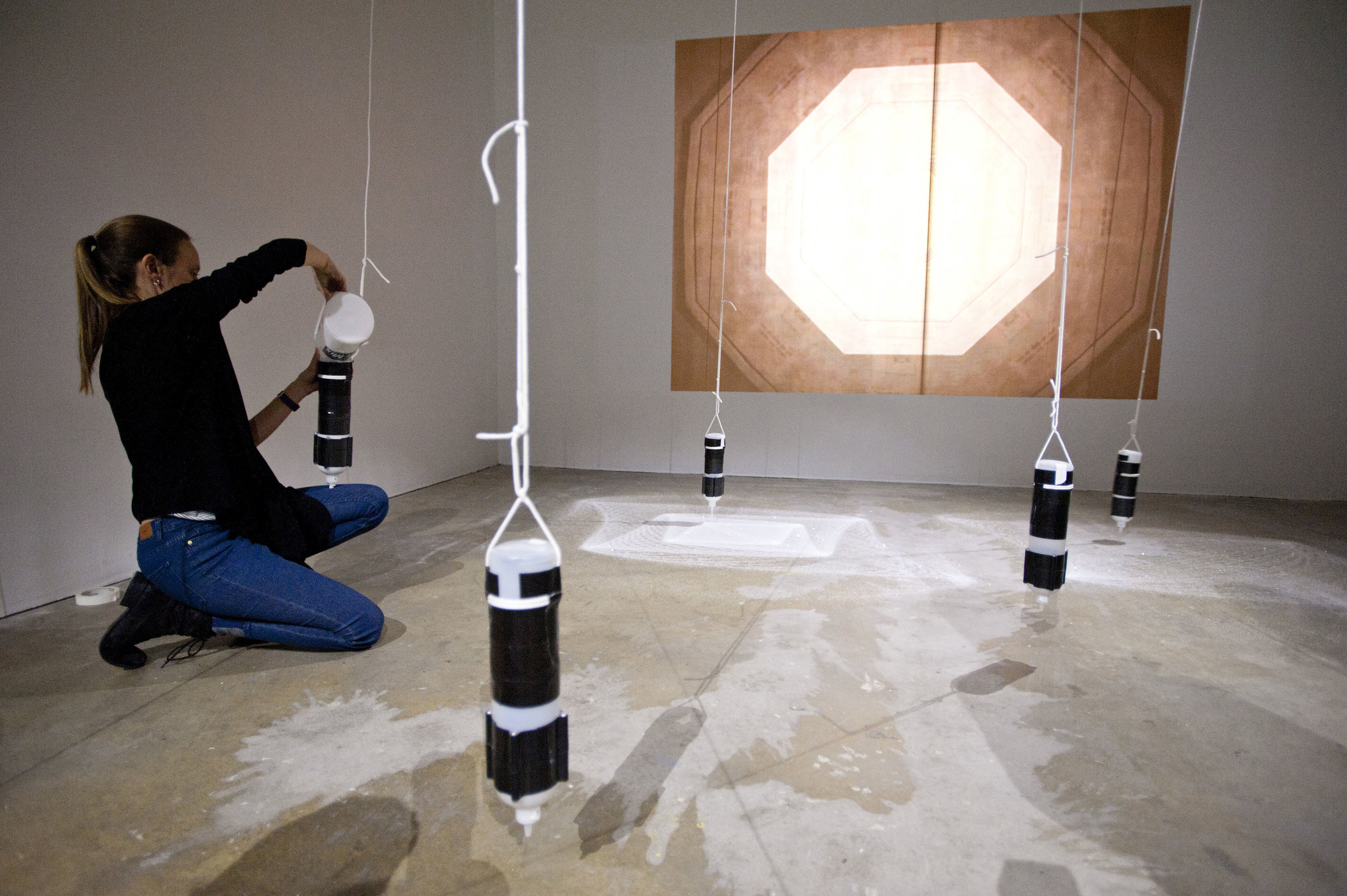 And Upon Each Stood a Siren, 2013, Performance and site-specific installation with pendulums and diamond dust, 17' x 20', The Institute of Contemporary Art, Philadelphia, PA