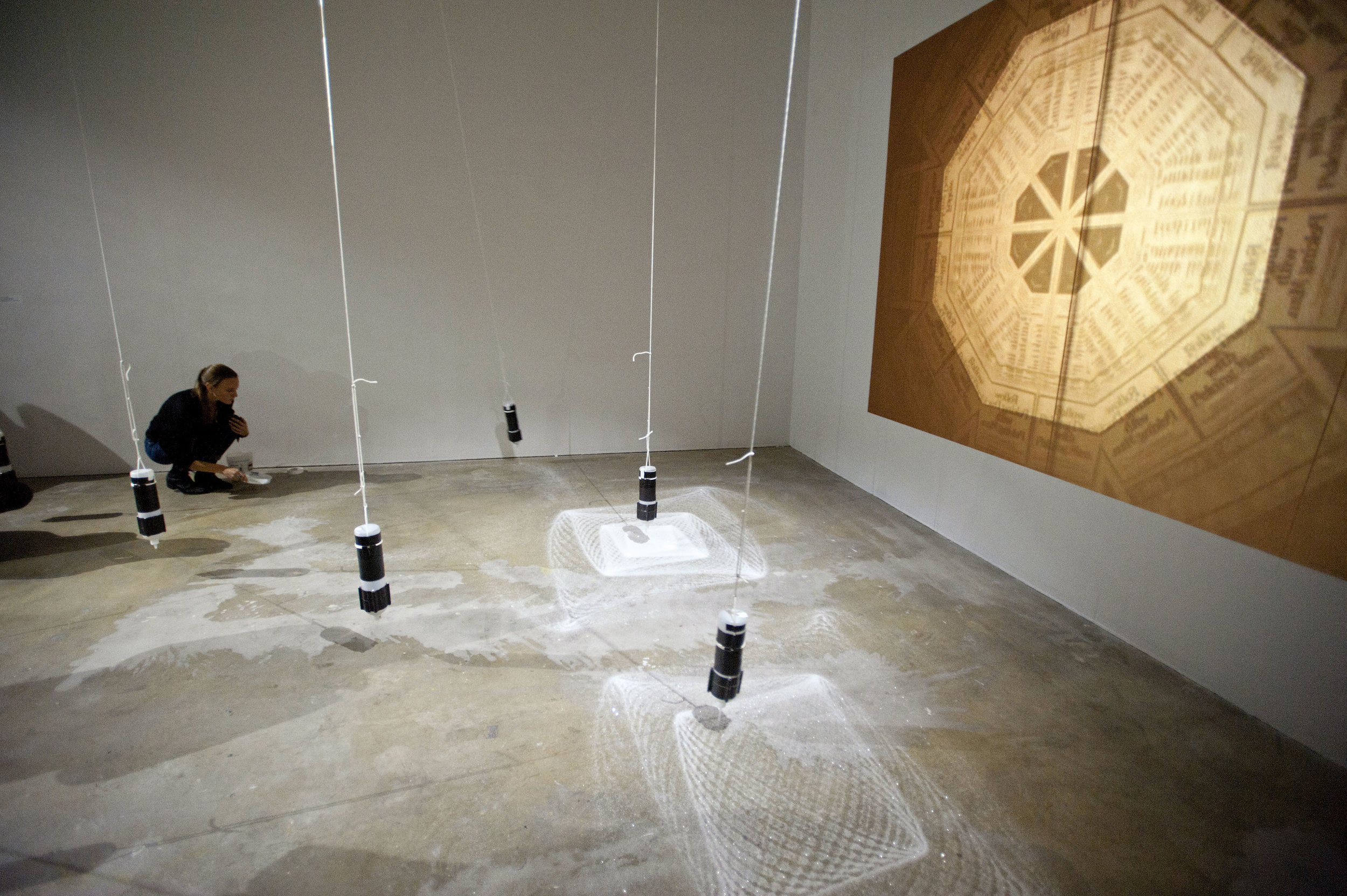 And Upon Each Stood a Siren, 2013, Performance and site-specific installation with pendulums and diamond dust, 17' x 20', The Institute of Contemporary Art, Philadelphia, PA