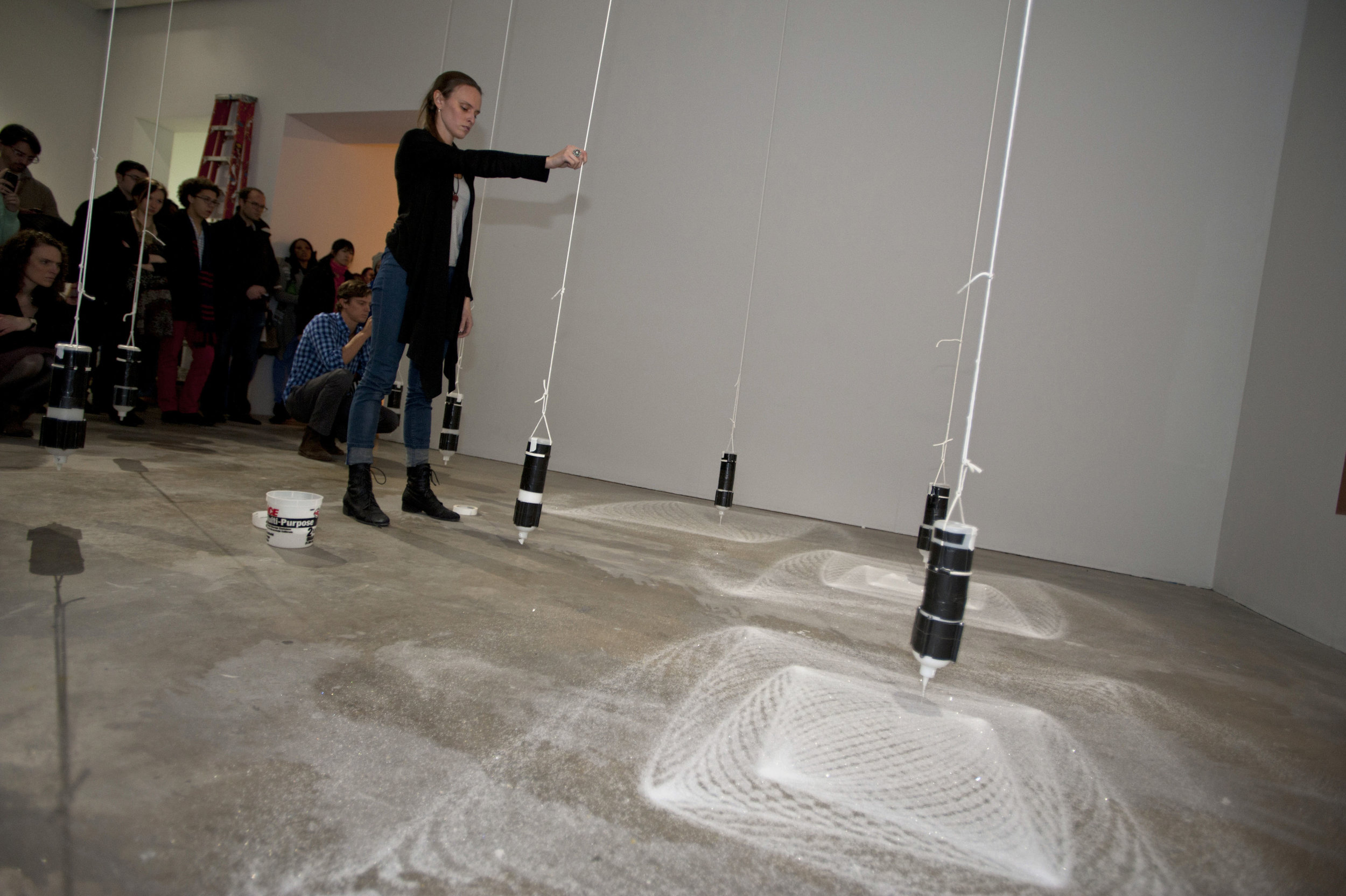 And Upon Each Stood a Siren, 2013, Performance and site-specific installation with pendulums and diamond dust, 17' x 20', The Institute of Contemporary Art, Philadelphia, PA