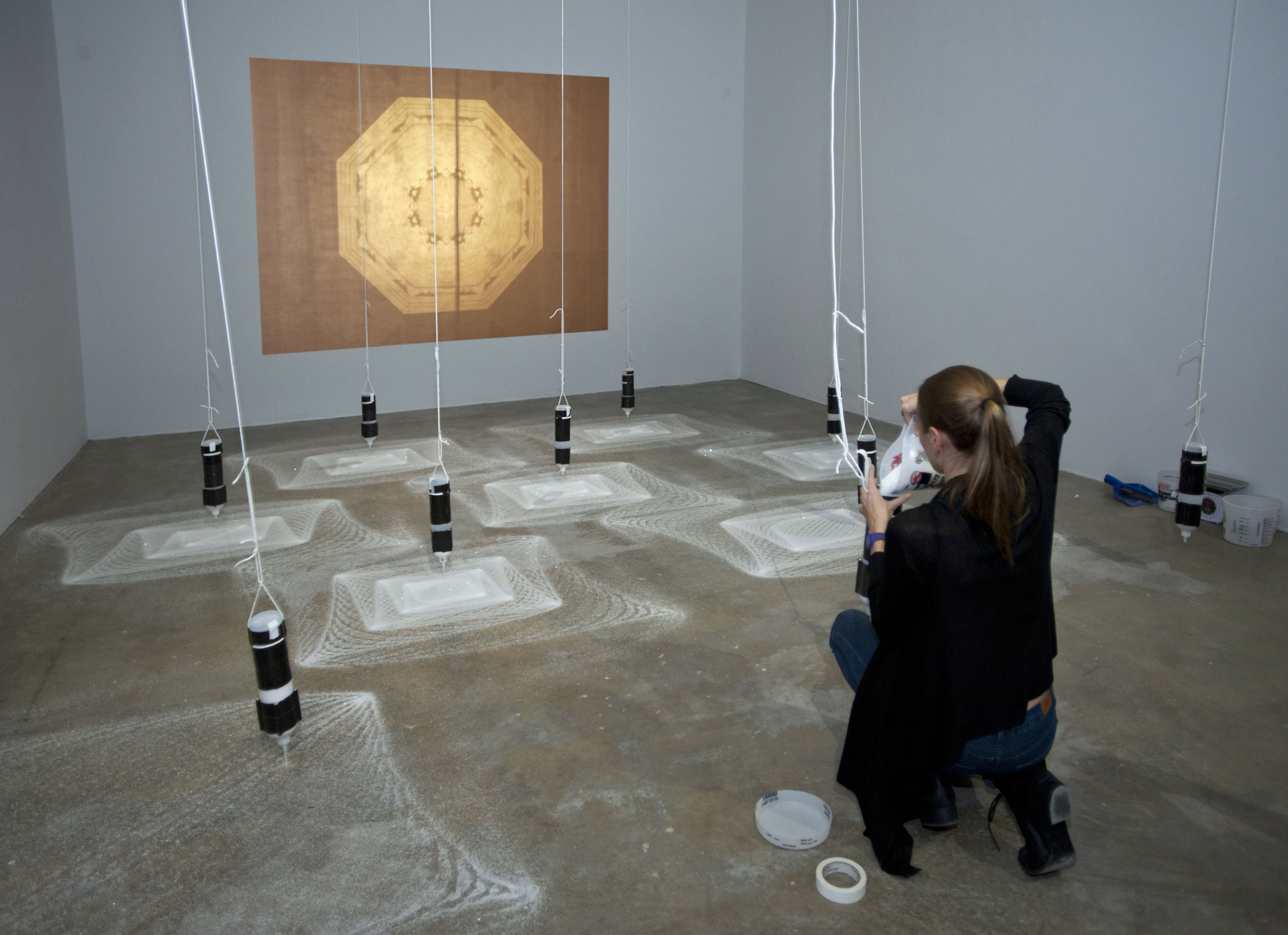 And Upon Each Stood a Siren, 2013, Performance and site-specific installation with pendulums and diamond dust, 17' x 20', The Institute of Contemporary Art, Philadelphia, PA