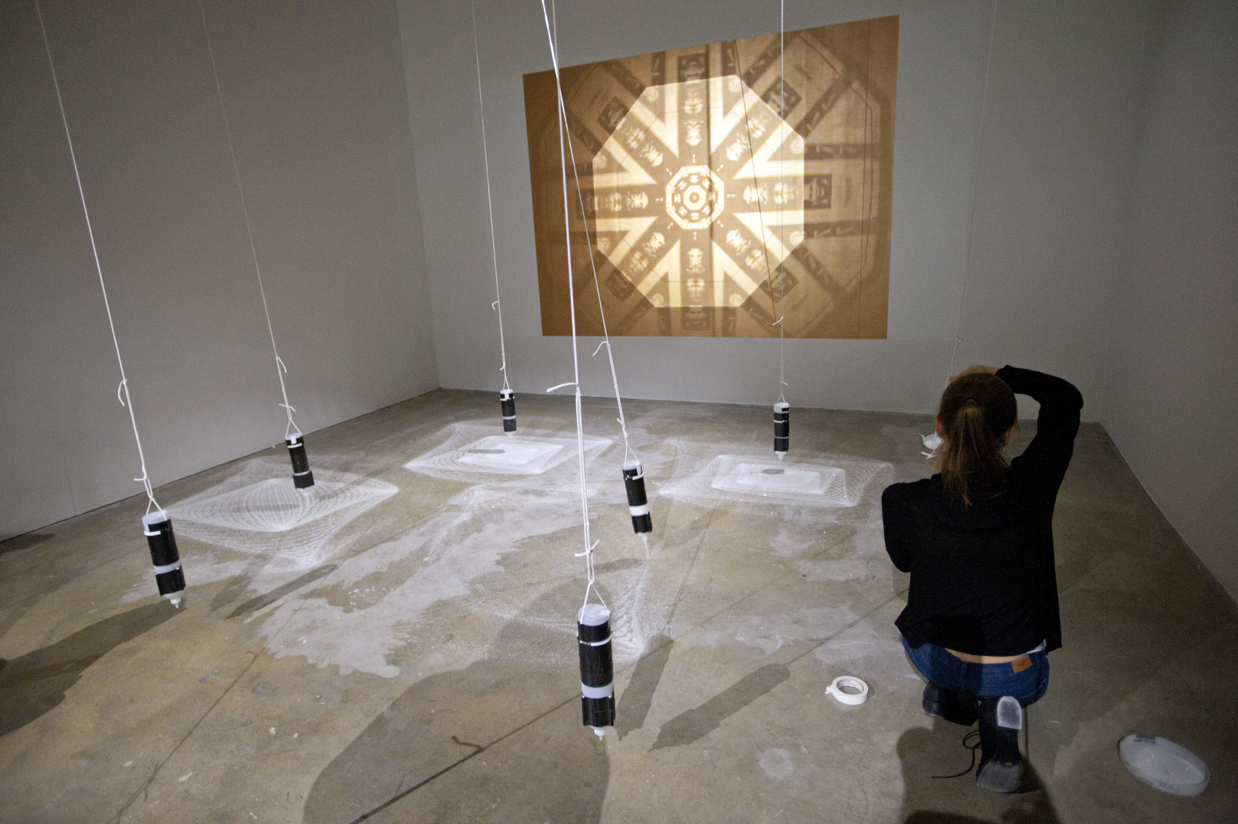And Upon Each Stood a Siren, 2013, Performance and site-specific installation with pendulums and diamond dust, 17' x 20', The Institute of Contemporary Art, Philadelphia, PA