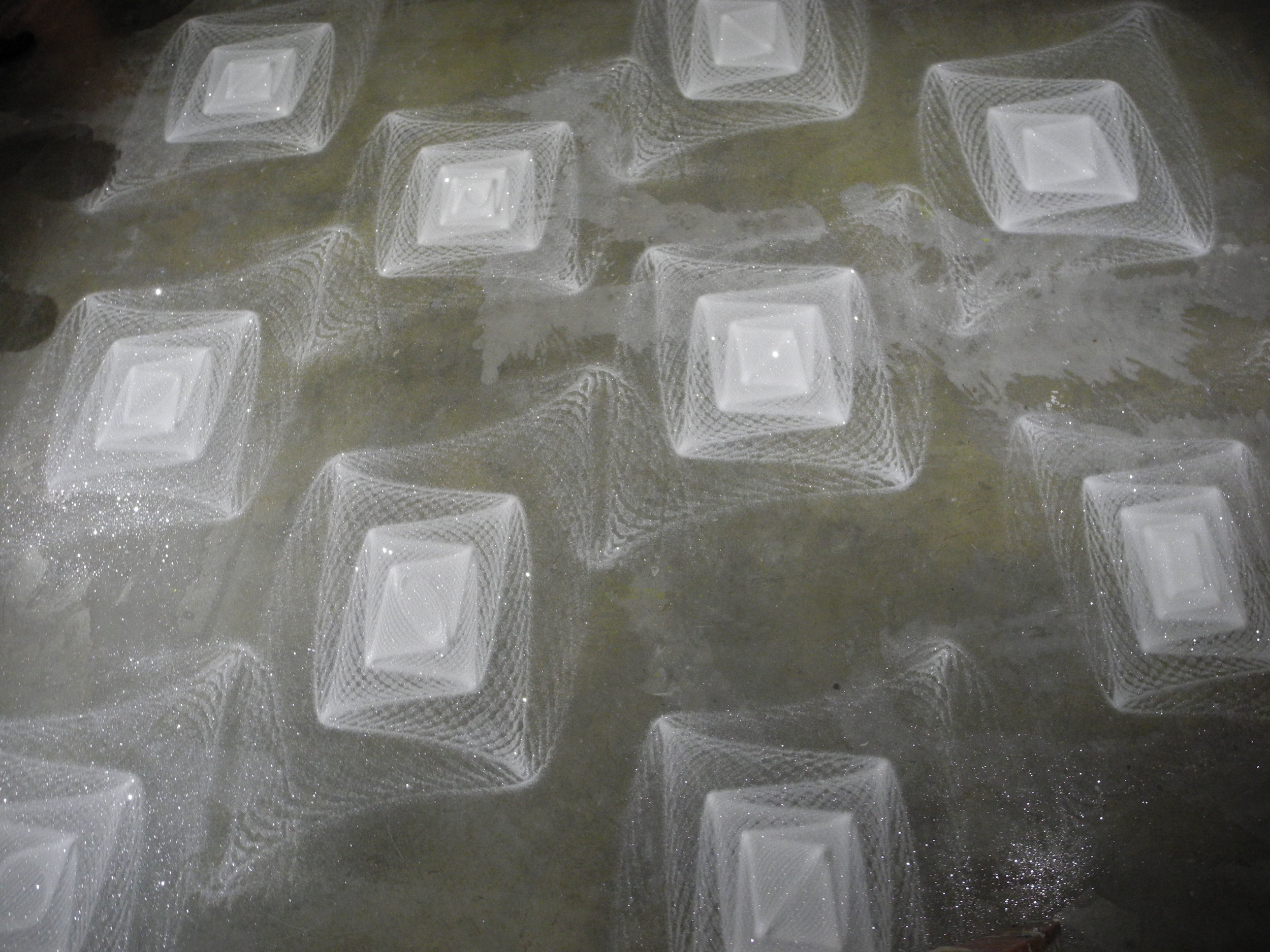 And Upon Each Stood a Siren, 2013, Performance and site-specific installation with pendulums and diamond dust, 17' x 20', The Institute of Contemporary Art, Philadelphia, PA