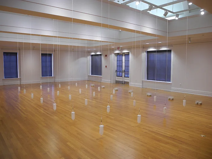 The Melody Of Structures, 2015, Performance and site-specific installation with pendulums and sand, 16' x 30', Tremaine Gallery, Lakeville, CT
