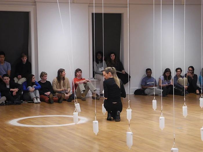 The Melody Of Structures, 2015, Performance and site-specific installation with pendulums and sand, 16' x 30', Tremaine Gallery, Lakeville, CT