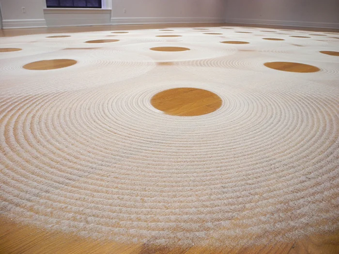 The Melody Of Structures, 2015, Performance and site-specific installation with pendulums and sand, 16' x 30', Tremaine Gallery, Lakeville, CT
