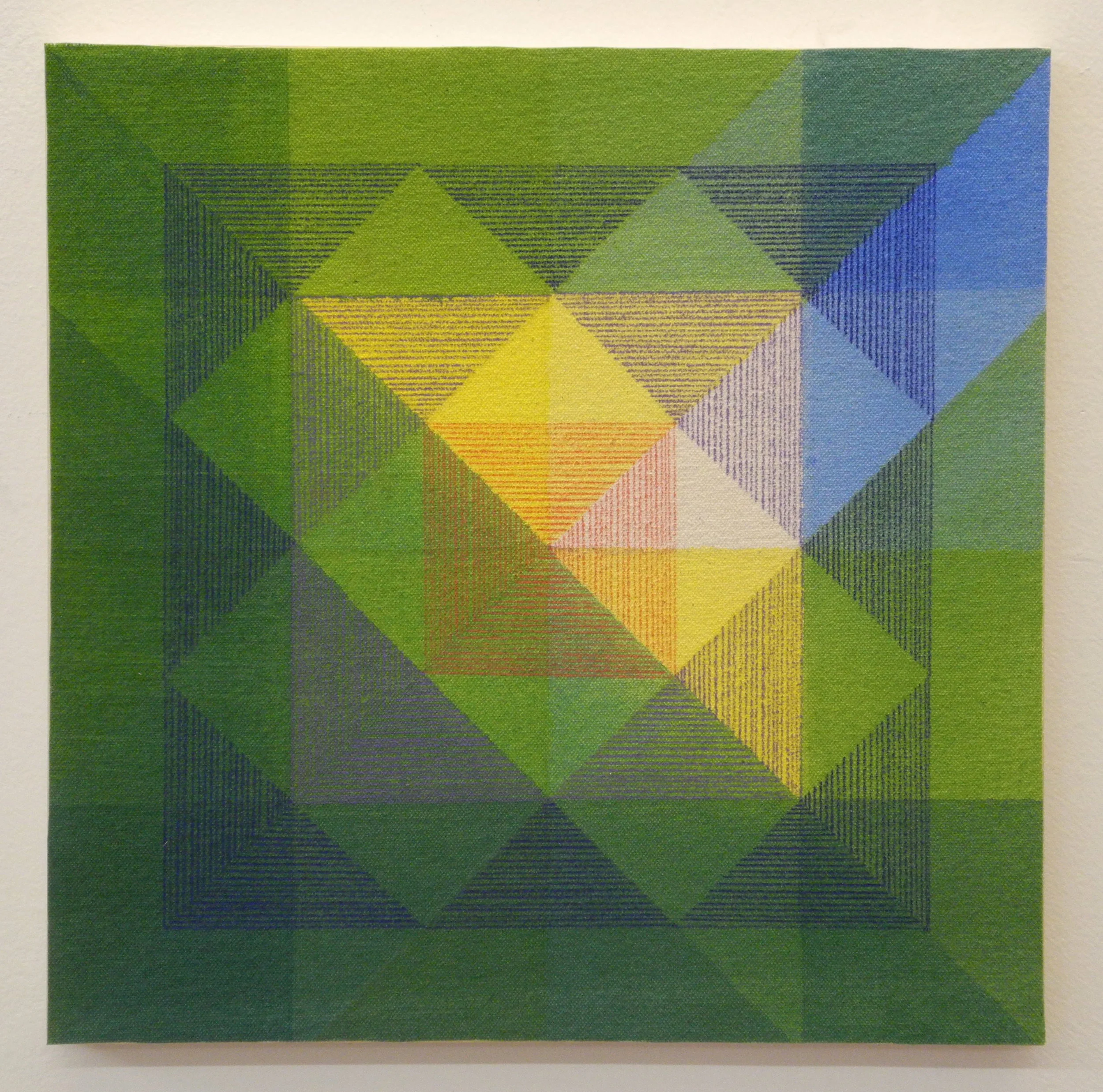 All the Green Around You, 2017, Acrylic and colored pencil on canvas on board, 12" x 12"