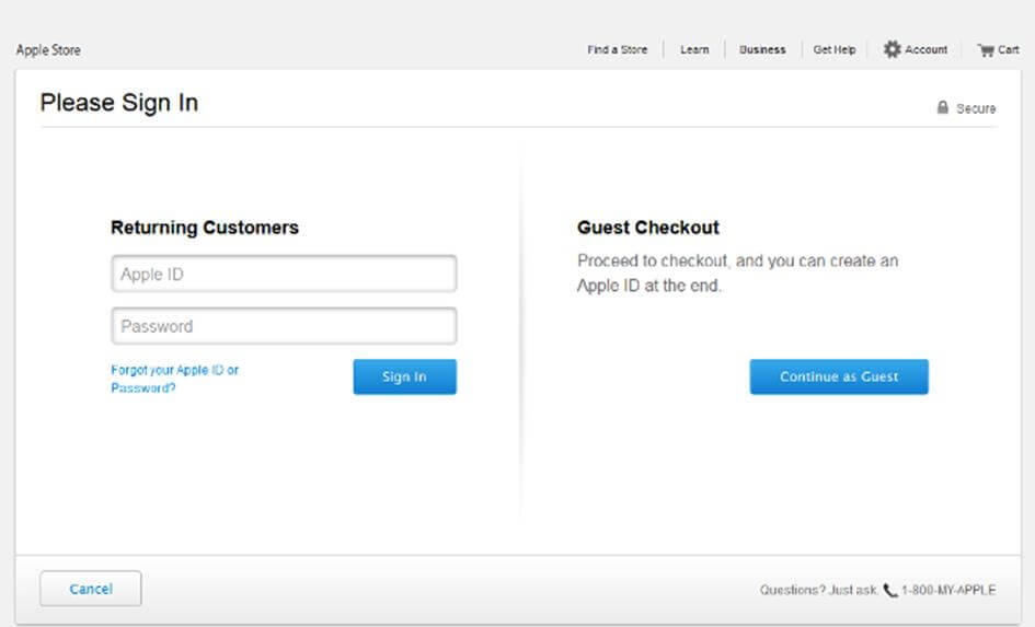 Apple.com check out example - with guest checkout