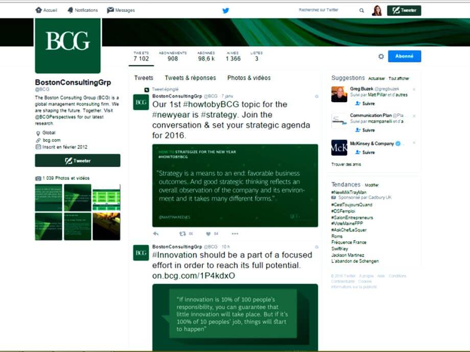 Boston Consulting Group quality and regualrity of content on Twitter