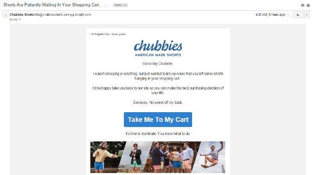 Chubbies Cart abandonment email strategy