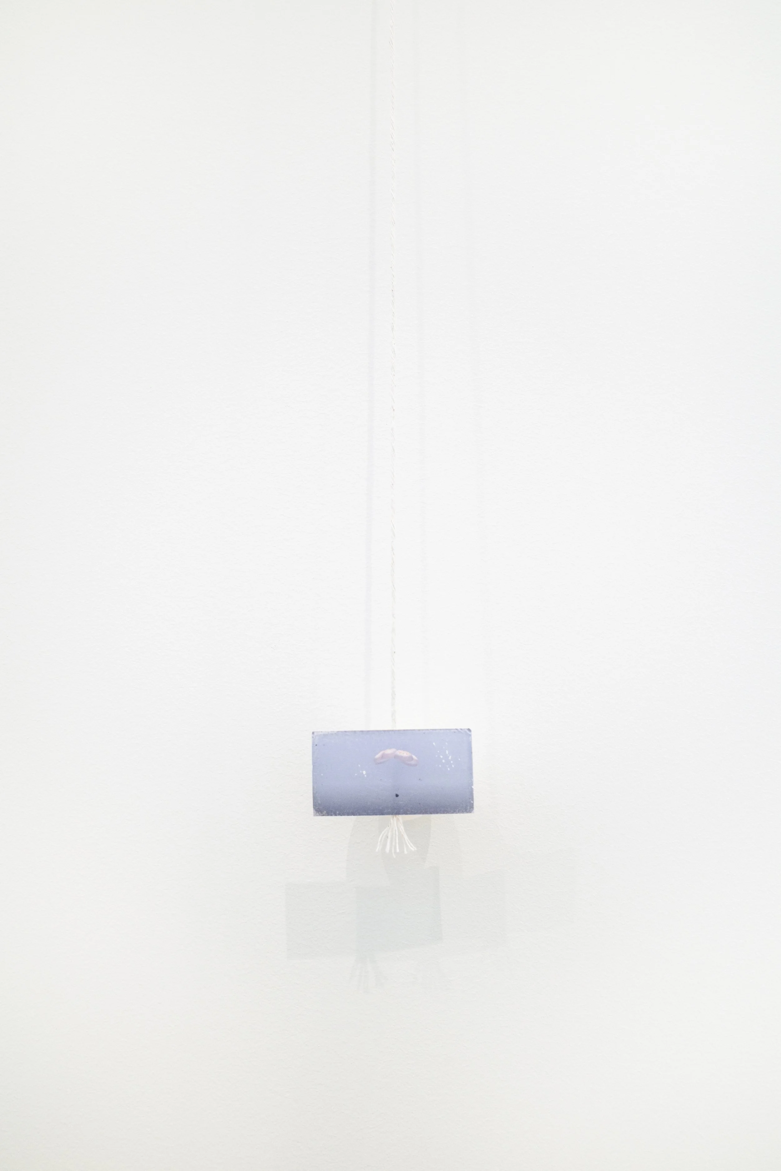   help is on the way   archival pigment print, table tennis ball, rope, tape  2026  (loose end of rope fixed at the highest point of the wall)   