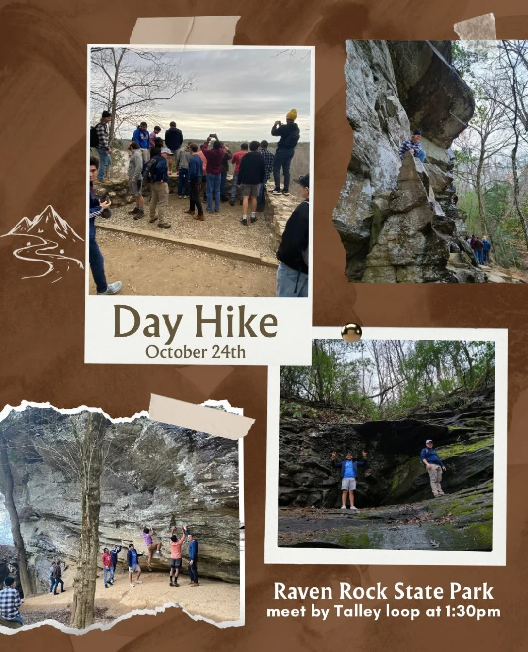 It&rsquo;s starting to feel like fall so why not go on a hike! 
🥾🍂⛰️
We&rsquo;re taking a quick drive to Raven Rock State Park to see some views and want you to join us! 
Meet us by the loop that goes by Talley and Reynolds Coliseum at 1:30pm Satur