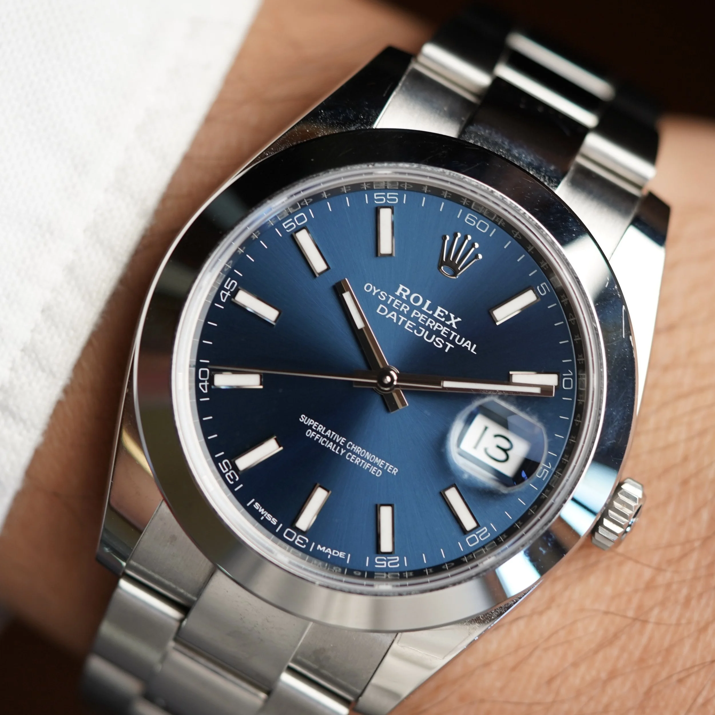 Rolex Datejust Blue Dial Reference 126300 Full Set Unpolished