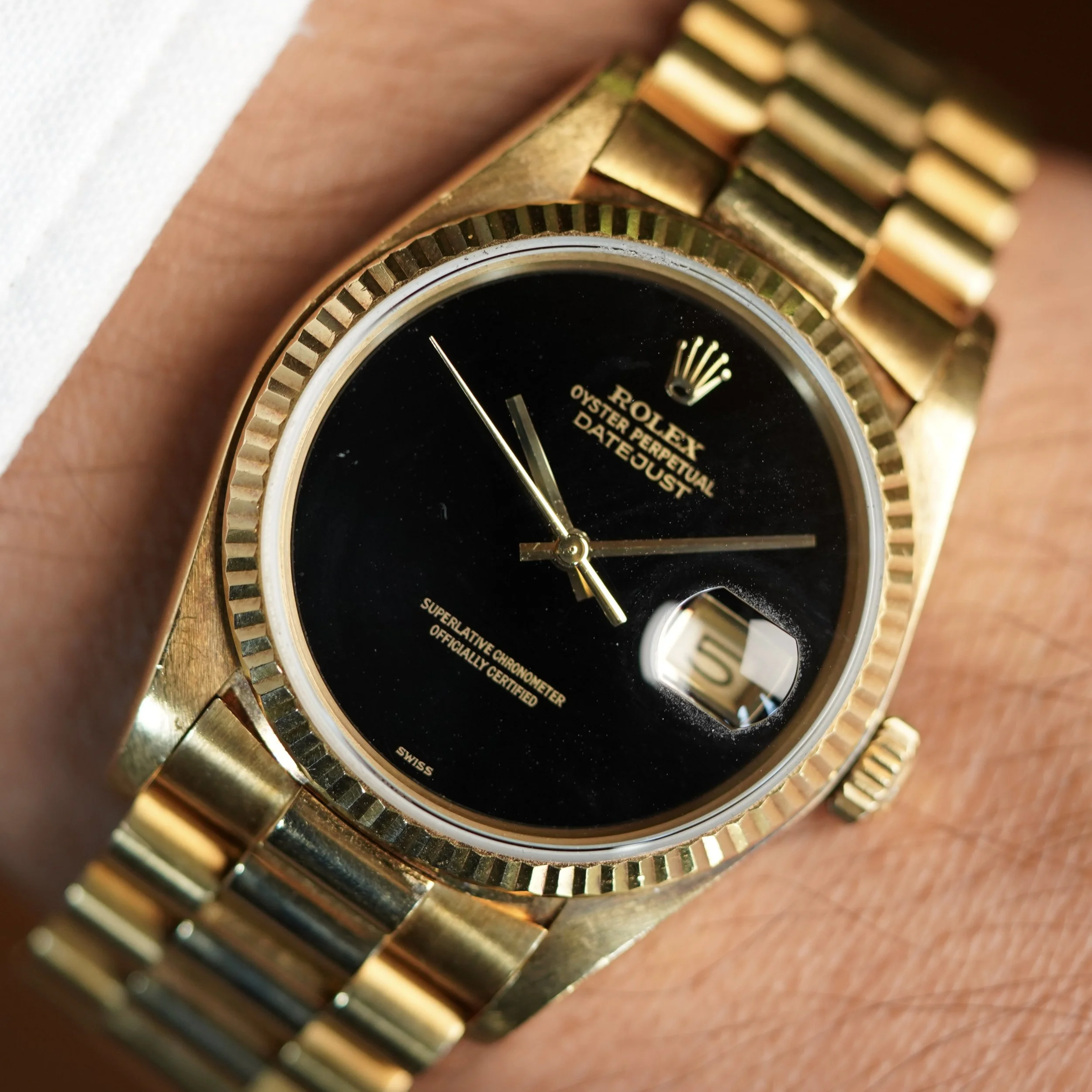 Rolex Onyx Datejust Reference 16018 in 18K Yellow Gold Unpolished