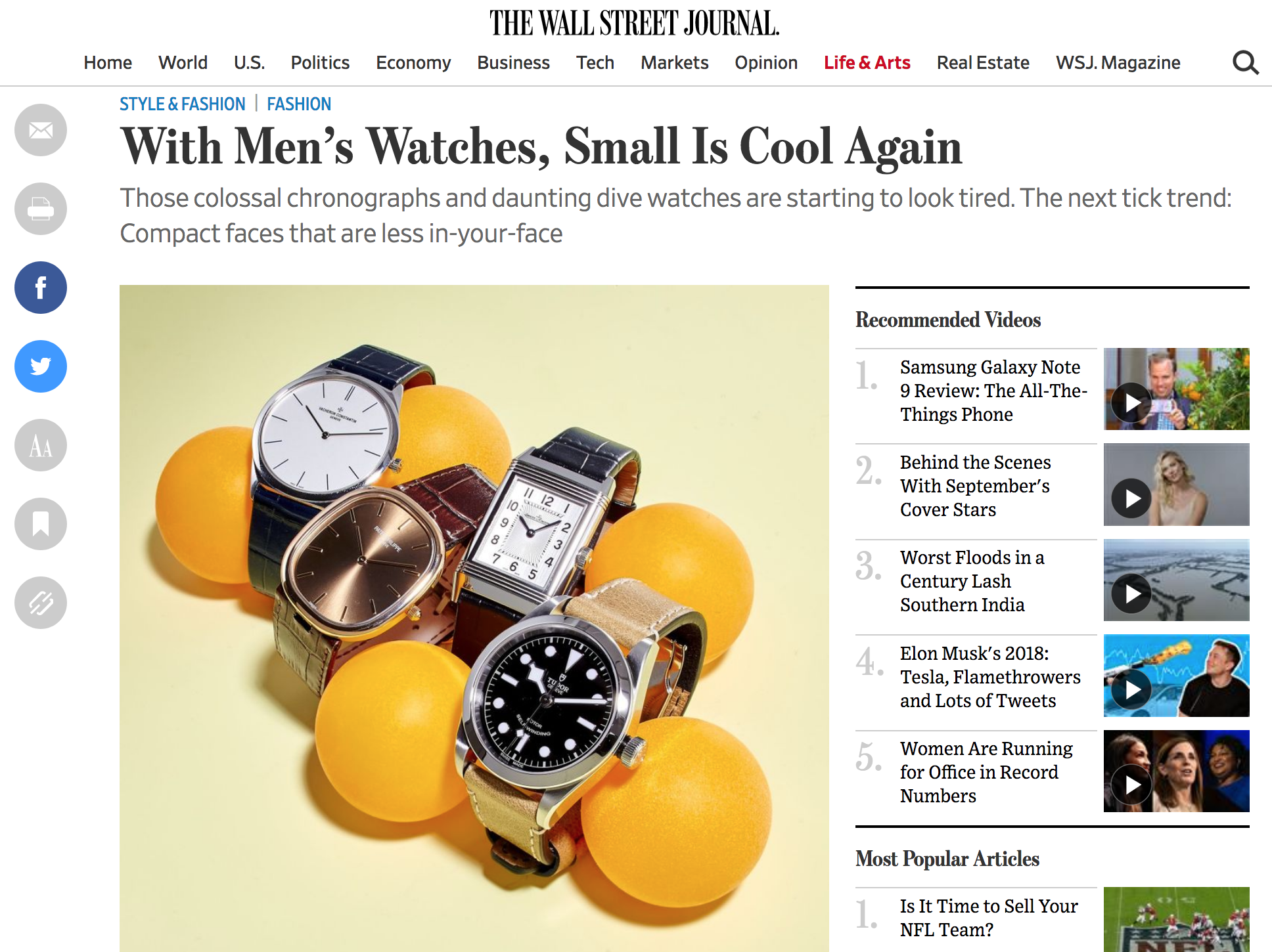 Wall Street Journal: Eric Wind on How Small Watches Are Cool Again