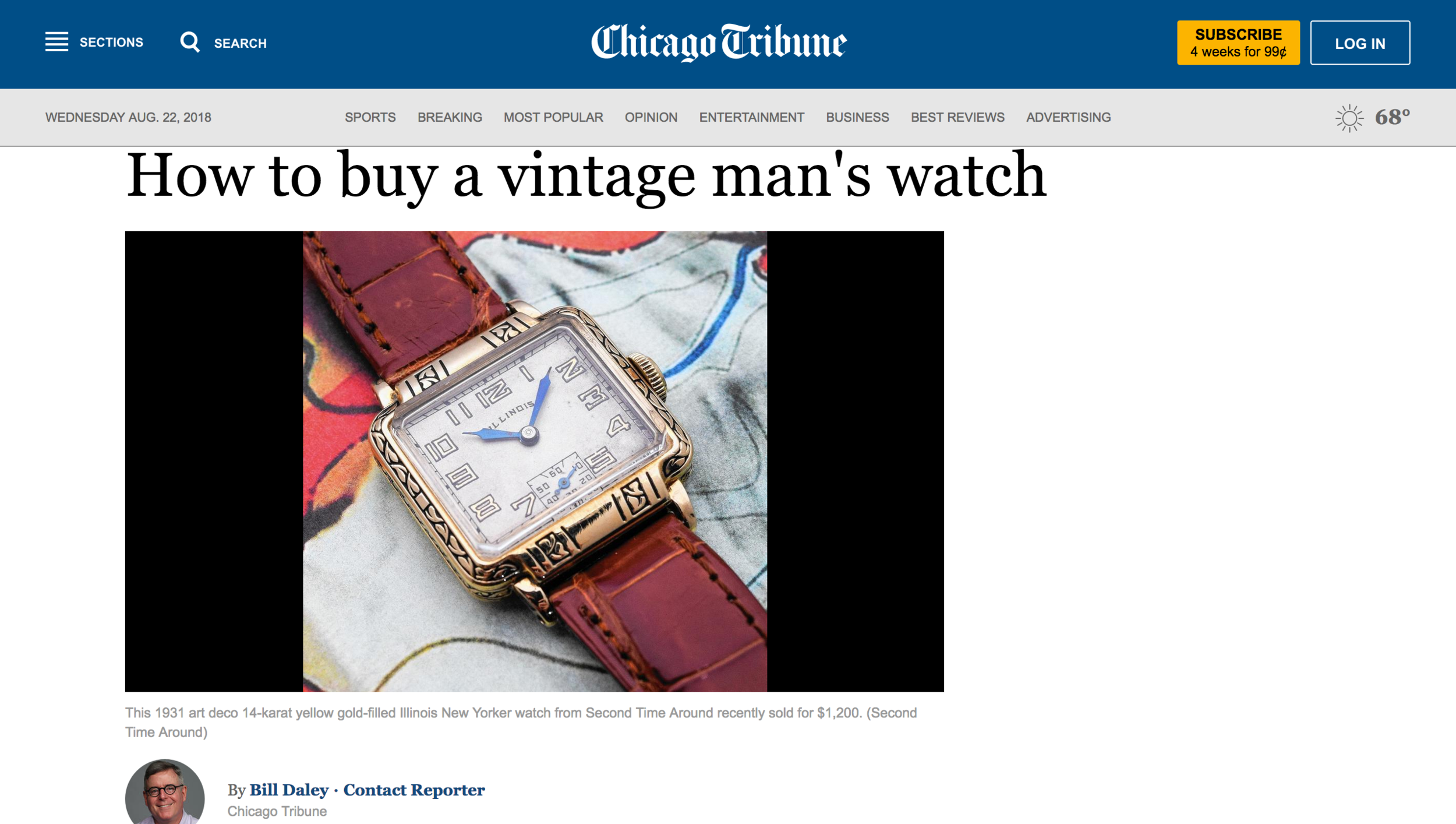 Chicago Tribune: Eric Wind on How to Buy a Vintage Man's Watch