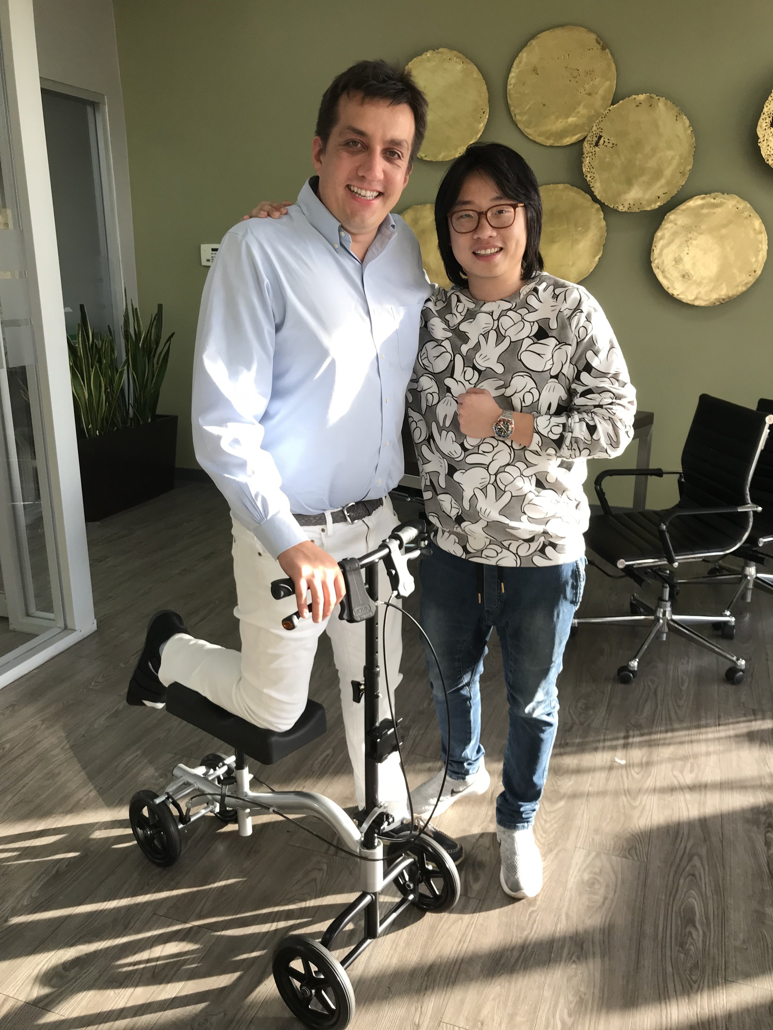 Eric Wind with Jimmy O. Yang at Bob's Watches in Huntington Beach, California in November 2017. Eric was recovering from a broken foot at the time.