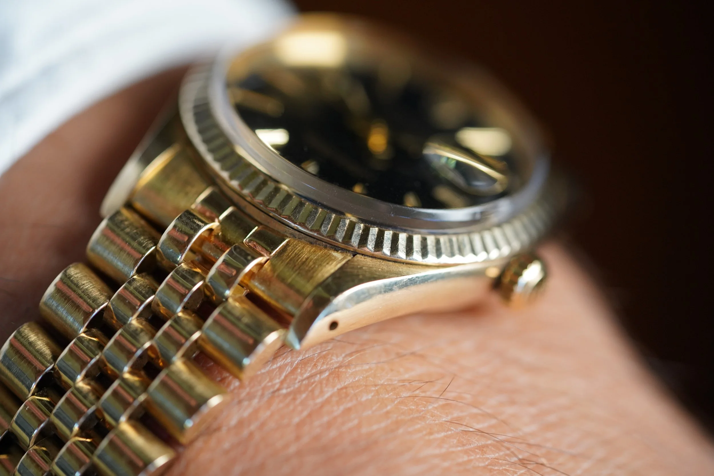 Rolex Black Dial Date Reference 15037 in 14K YG Unpolished