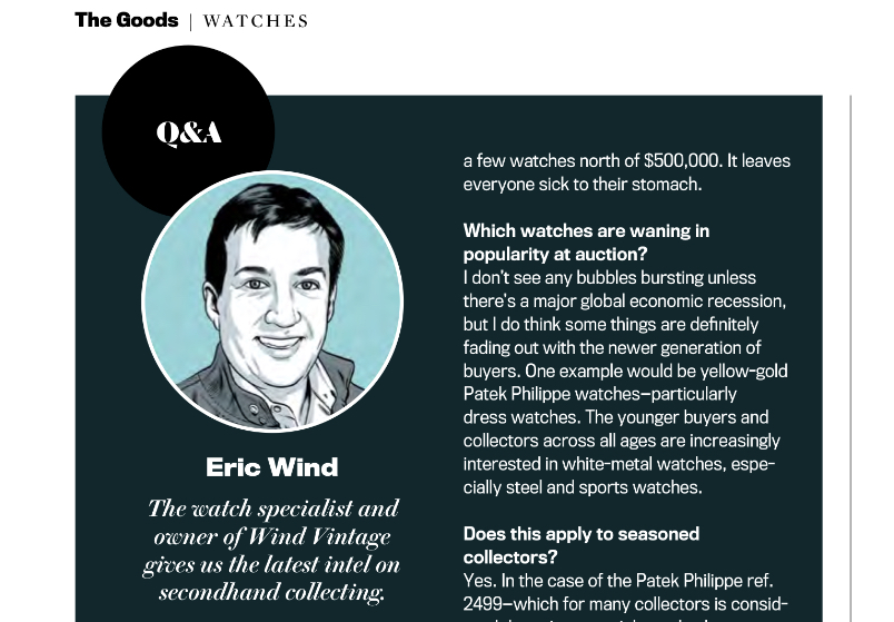 Robb Report: Eric Wind on what Vintage Watches to Buy 