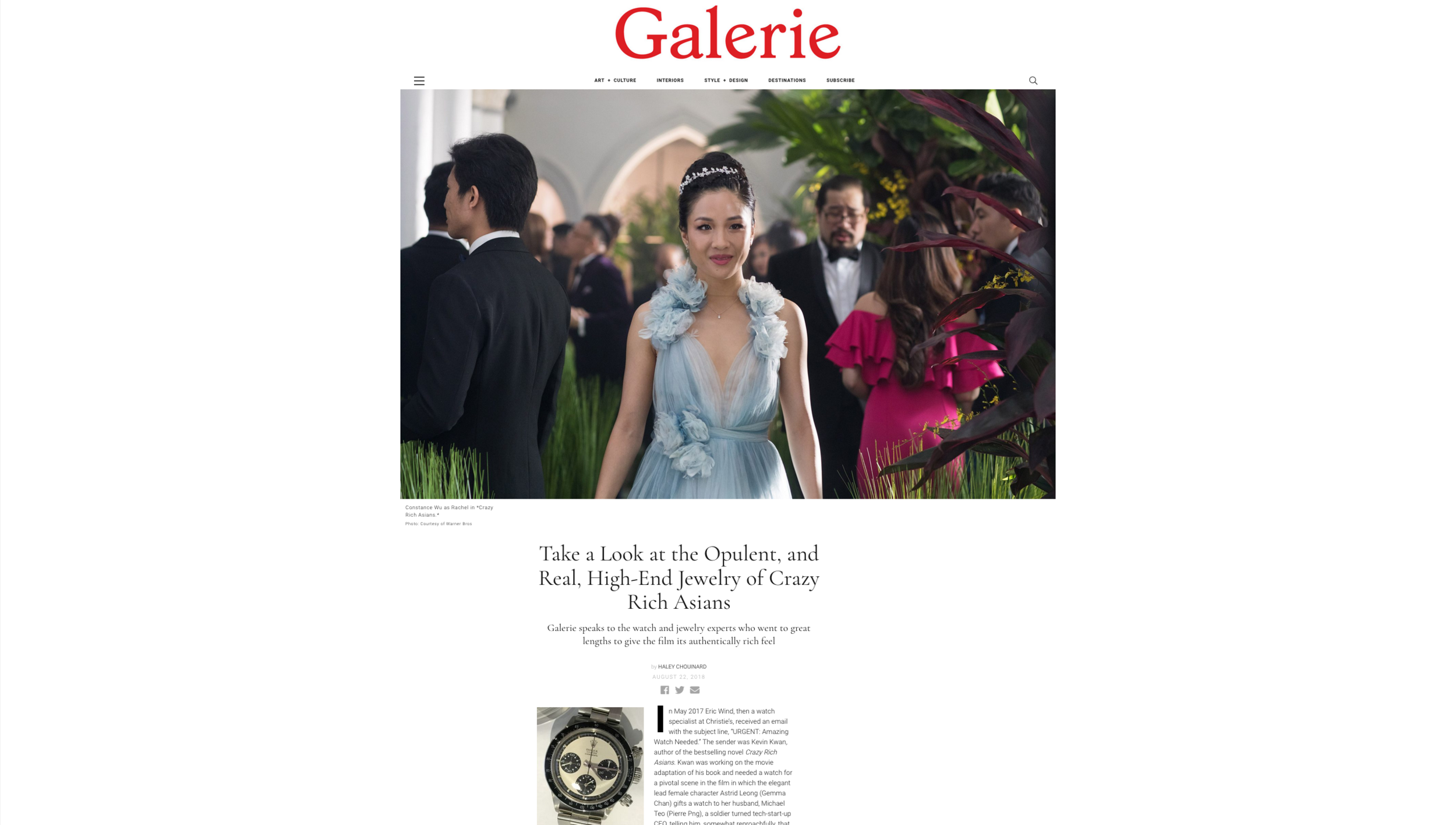 Galerie Magazine: Eric Wind on the Rolex 'Paul Newman' Daytona in the hit film 'Crazy Rich Asians'