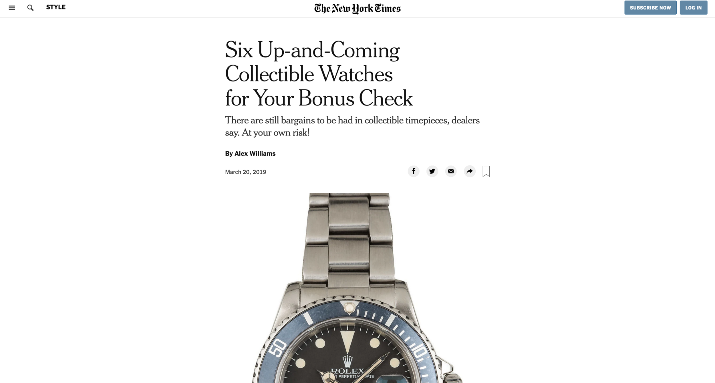 New York Times: Eric Wind on Up-and-Coming Collectible Watches