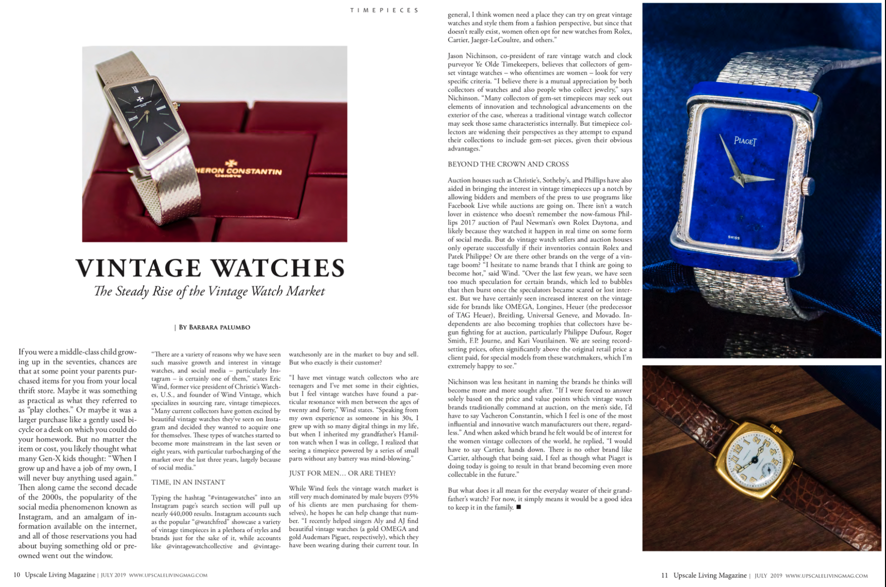 Upscale Living Magazine: Eric Wind on the Steady Rise of the Vintage Watch Market