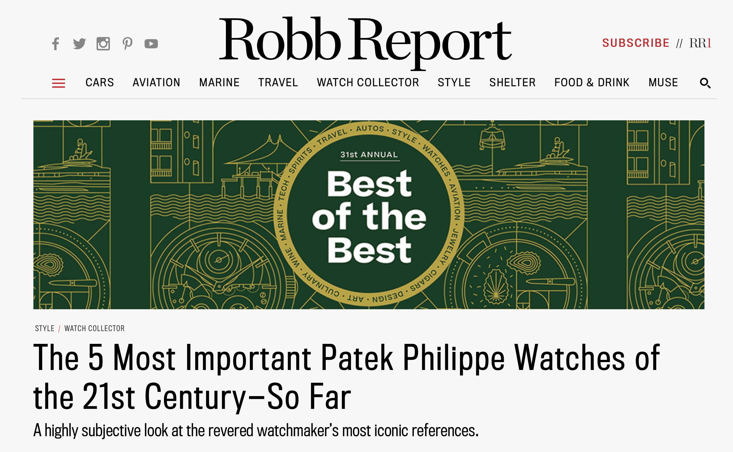 Robb Report: Eric Wind On The 5 Most Important 21st Century Patek Philippe Watches