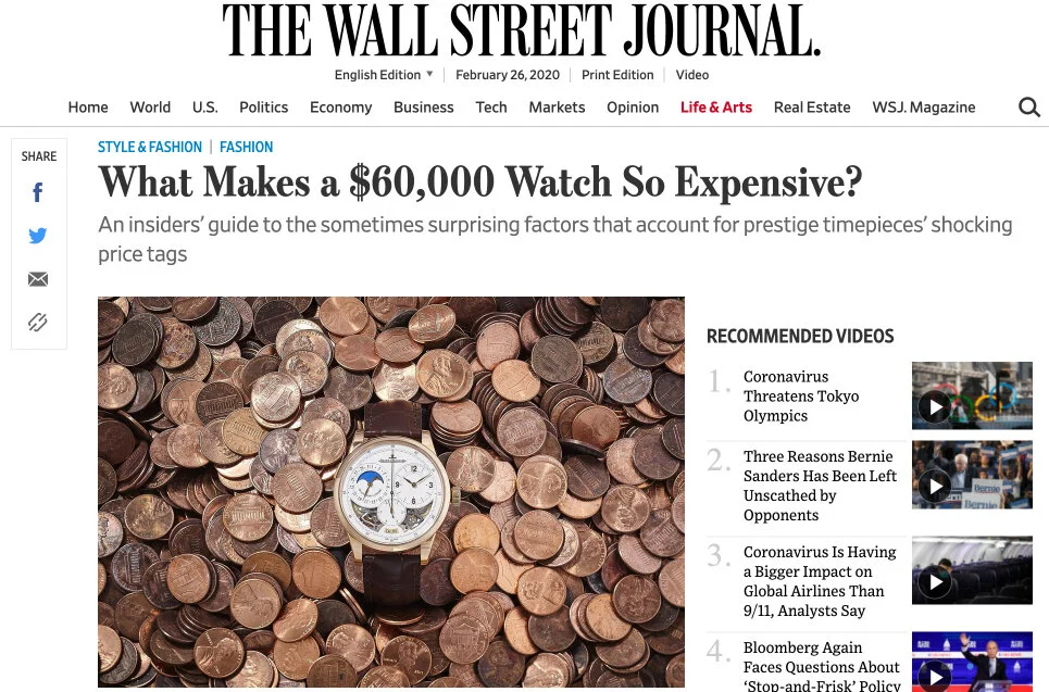 Wall Street Journal: Eric Wind On What Makes A Watch Expensive