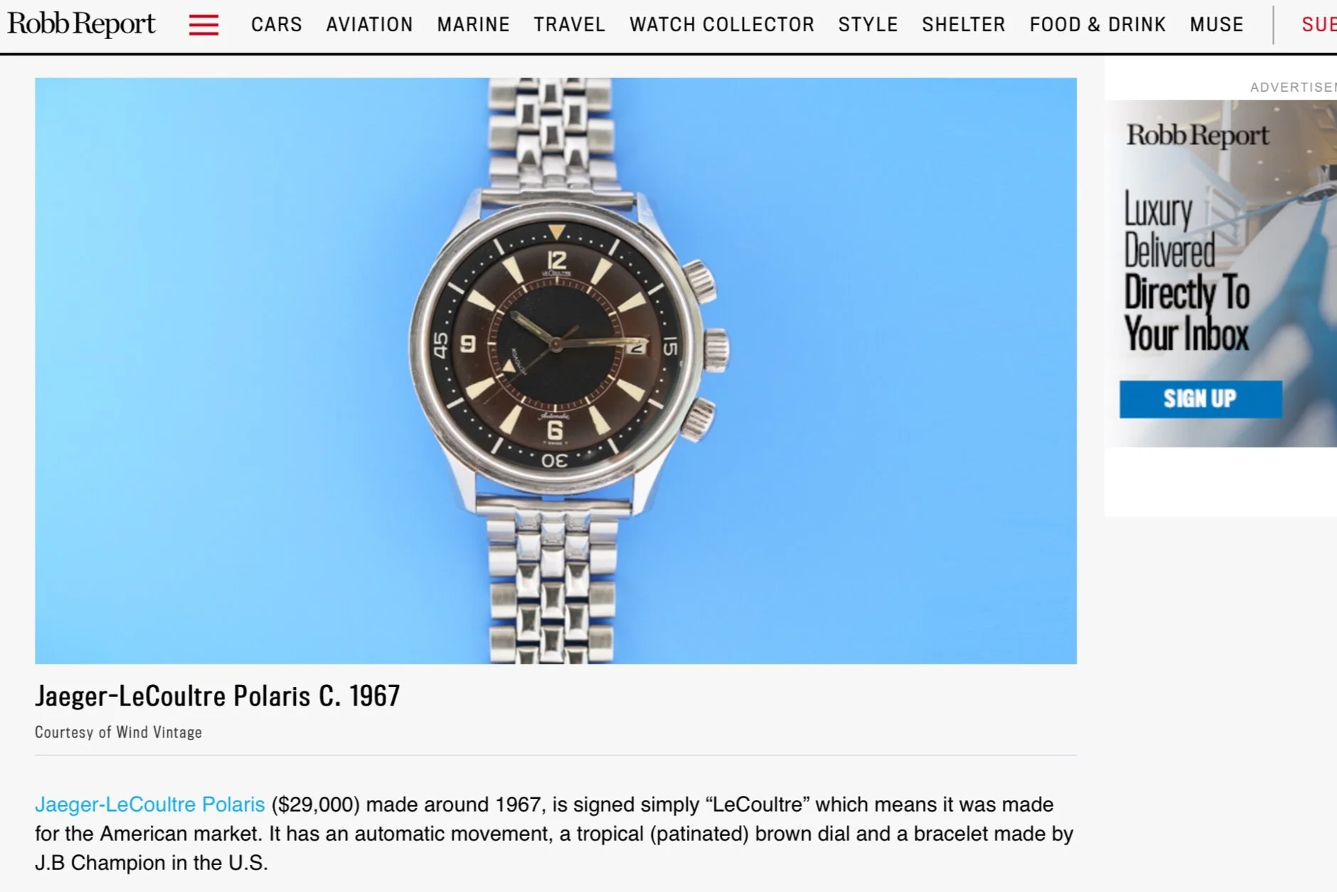 Robb Report: Wind Vintage Featured in 13 Vintage Watches to Buy Now